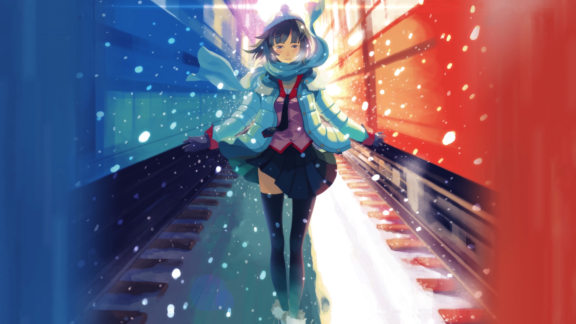 Wallpaper Walk, anime girl, Tsubasa Hanekawa, Bakemonogatari, winter
