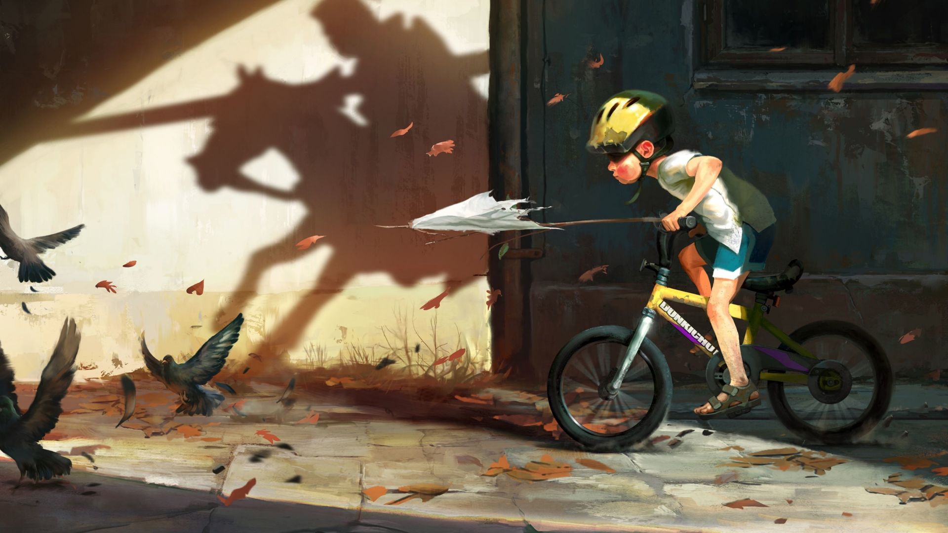 Wallpaper Bike ride, kid's dream, artwork