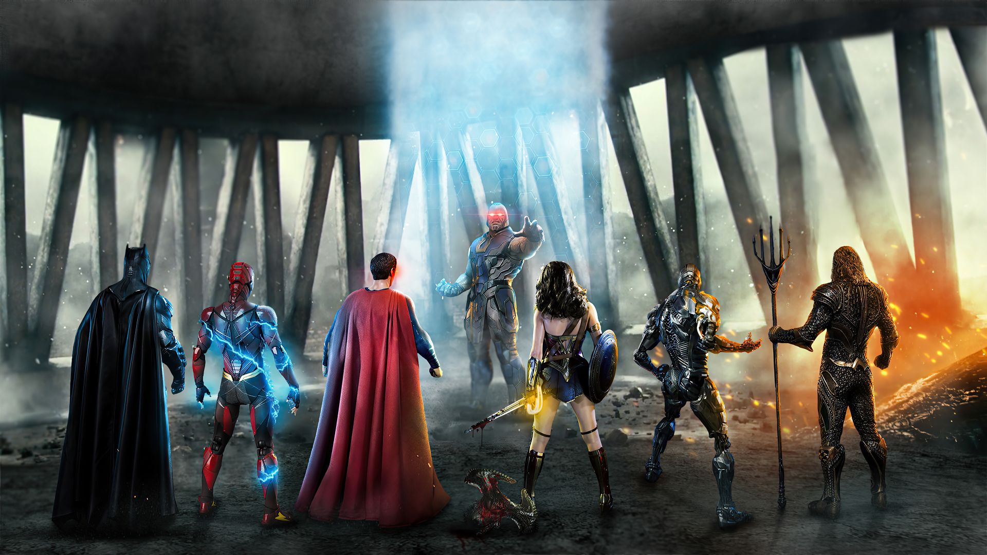 Wallpaper Justice League vs Darkseid, battle, fan art
