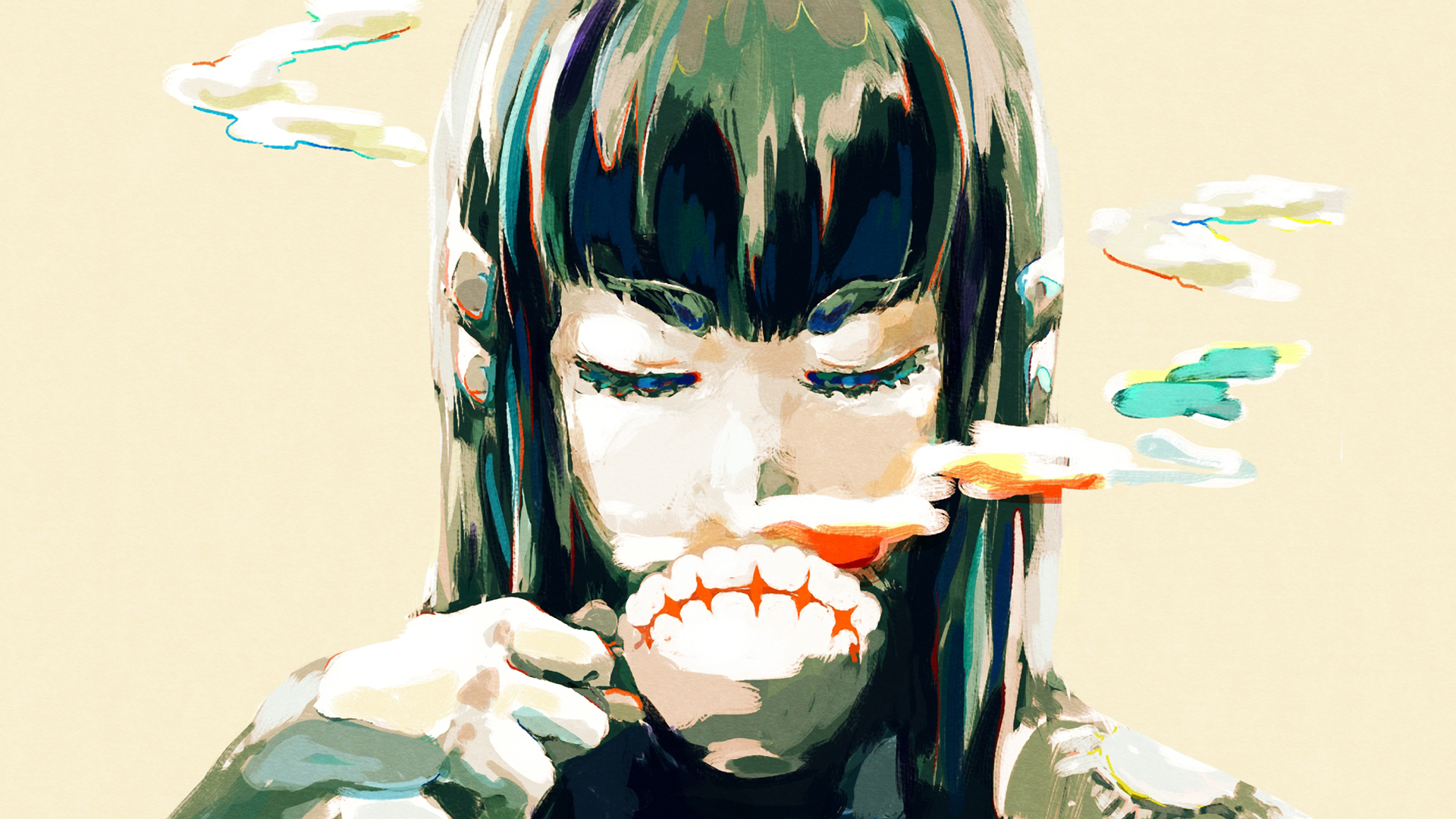 Wallpaper Drinking tea, anime girl, Satsuki Kiryūin, Kill la Kill, art