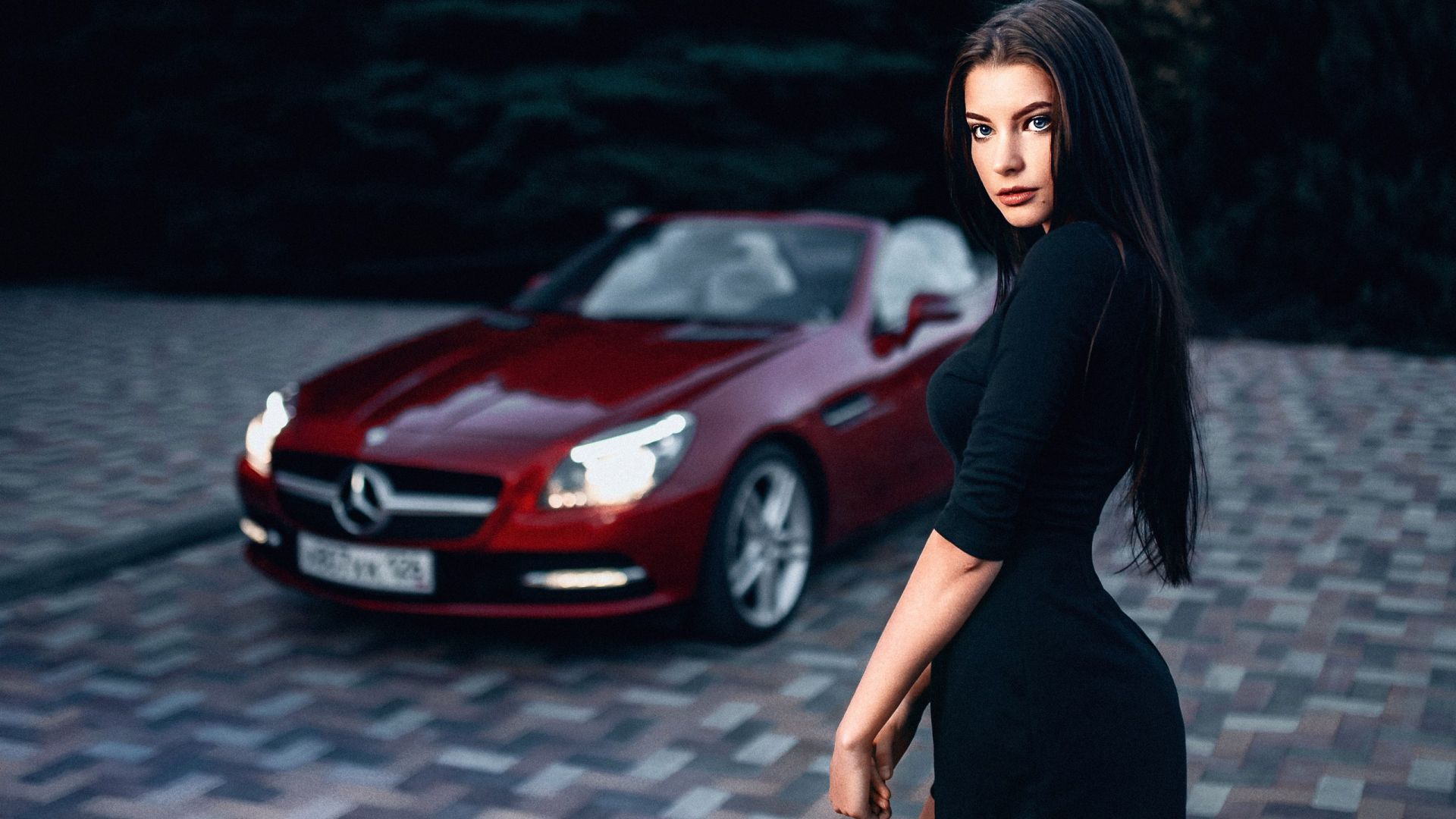 Wallpaper Luxury car, red, model, black dress