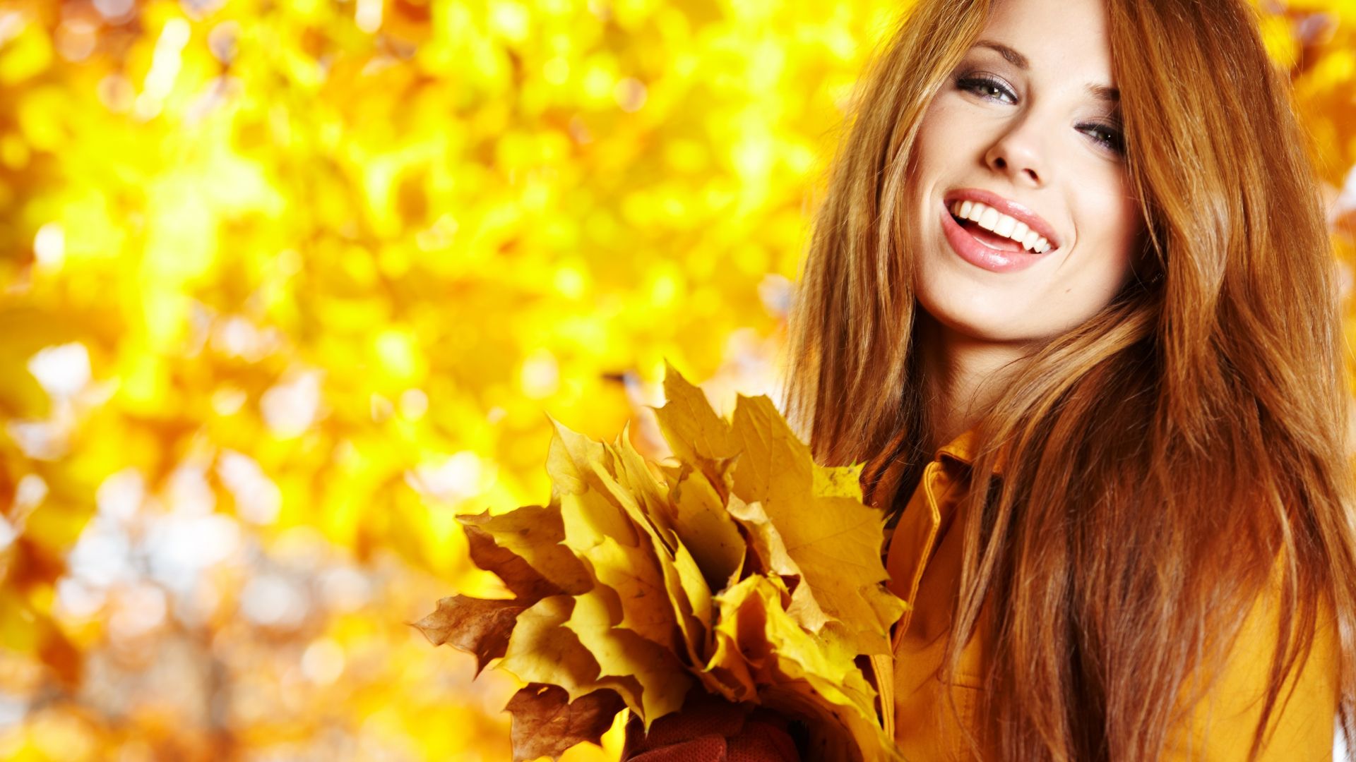 Wallpaper Autumn, girl model, smile, 4k