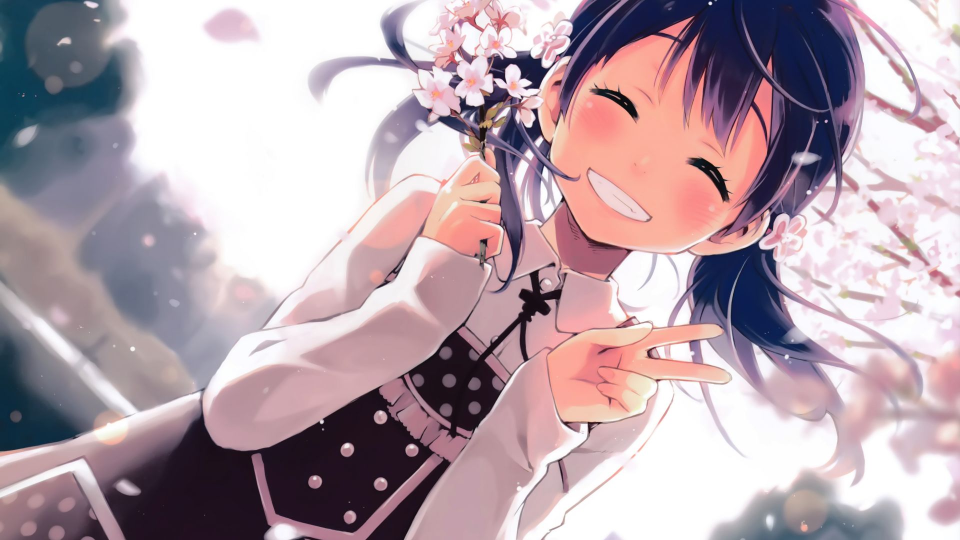 Wallpaper Smile, girl, anime, blossom, 4k