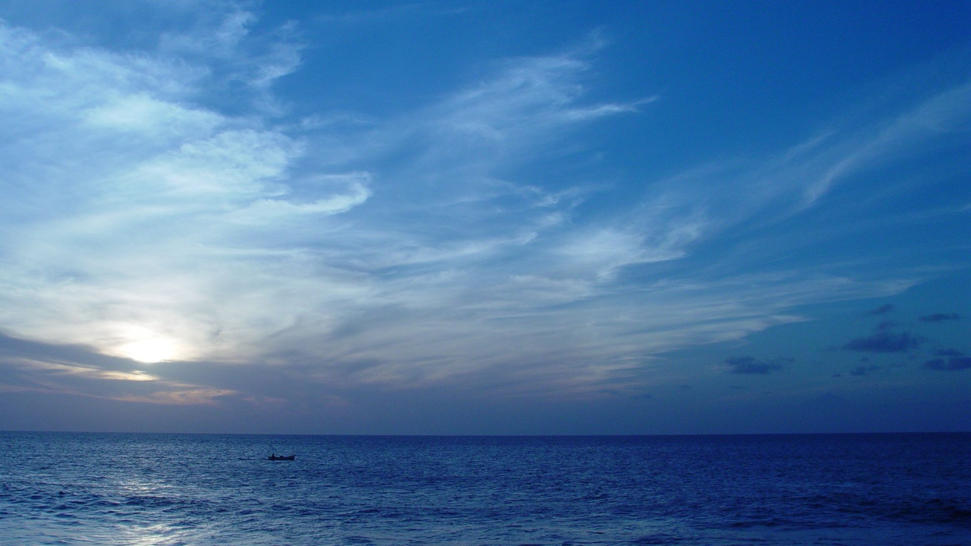 Wallpaper Blue sea, sea, blue sky, sunset