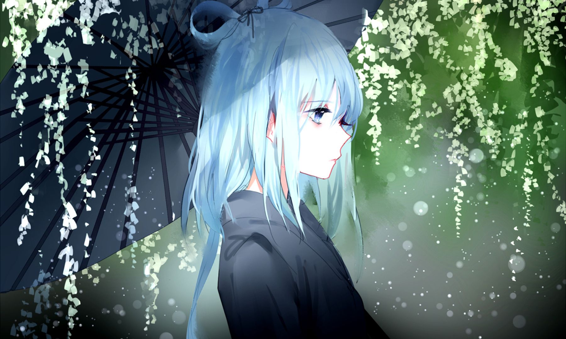 Wallpaper Original, anime girl, umbrella, blue hair