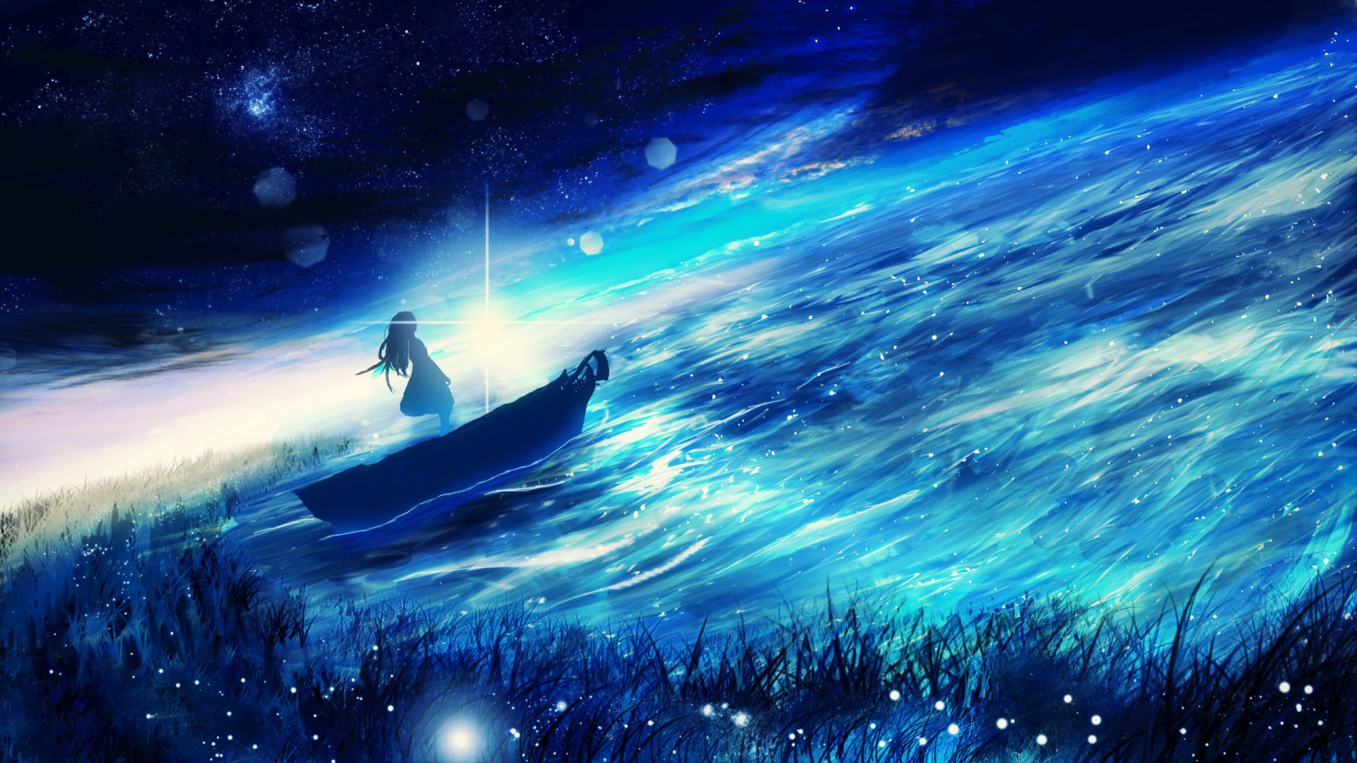 Wallpaper Boat, girl, fantasy, anime girl