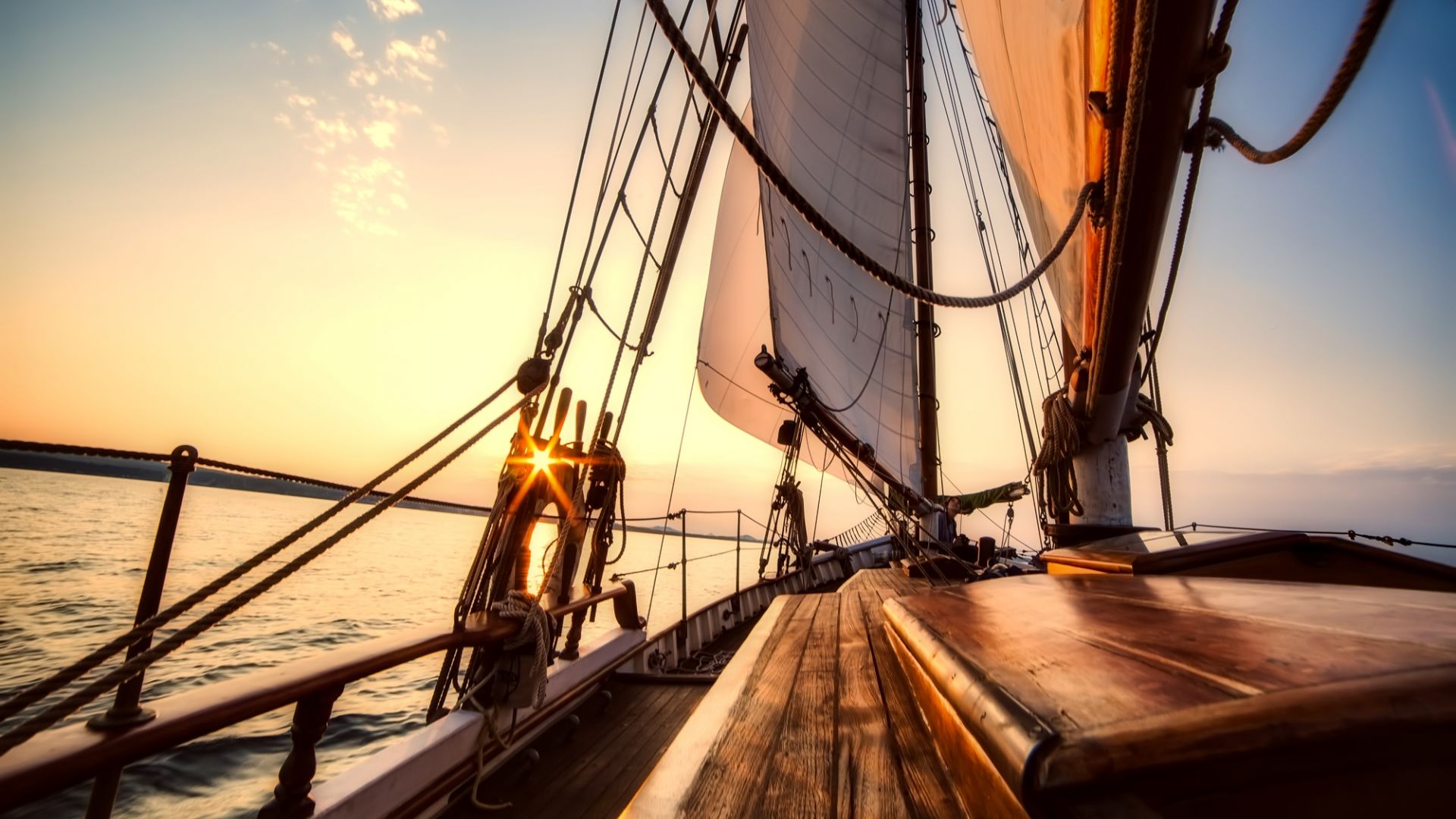 Wallpaper Sailing boat, ship, sunset