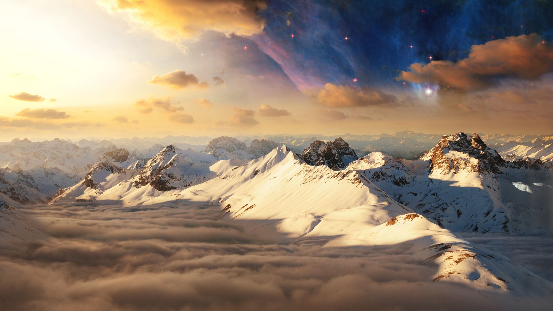 Wallpaper Swiss alps, mountains, landscape, sky, clouds, nature