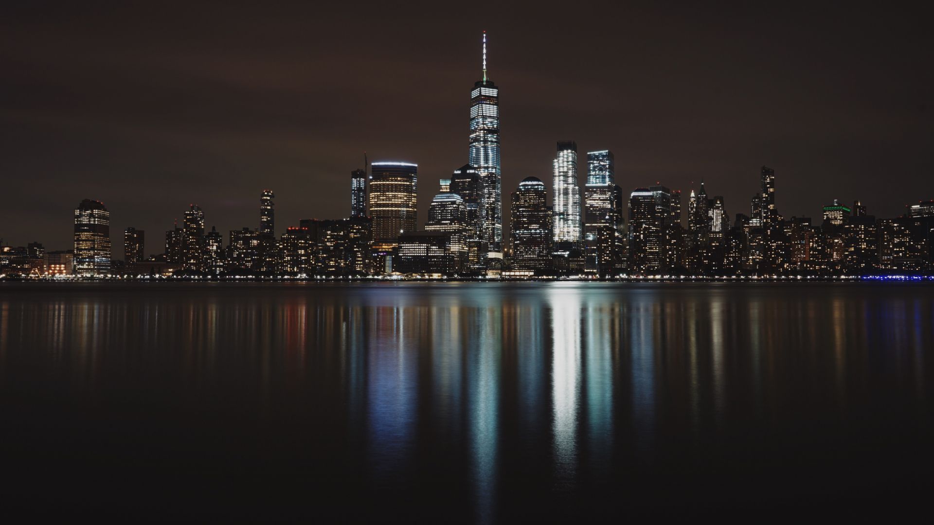 Wallpaper New york, city, night, reflections, 5k