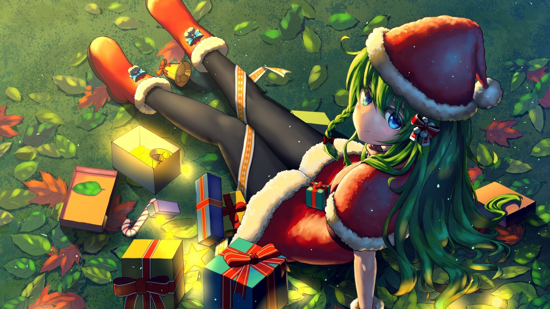 Wallpaper Santa, anime girl, gifts, original