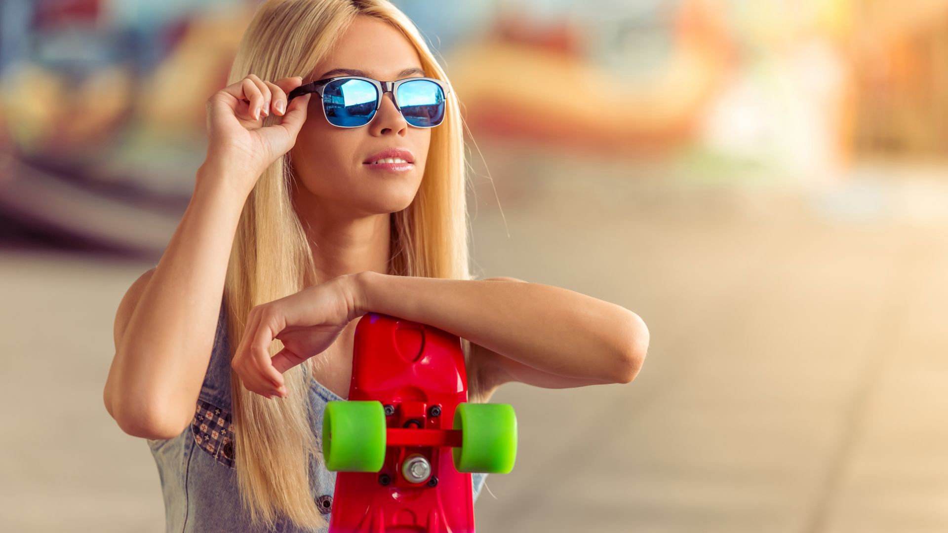 Wallpaper Blonde, girl model, sunglasses