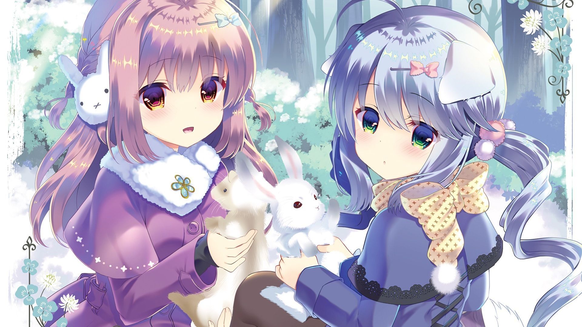Wallpaper Cute, anime girls, rabbits, play