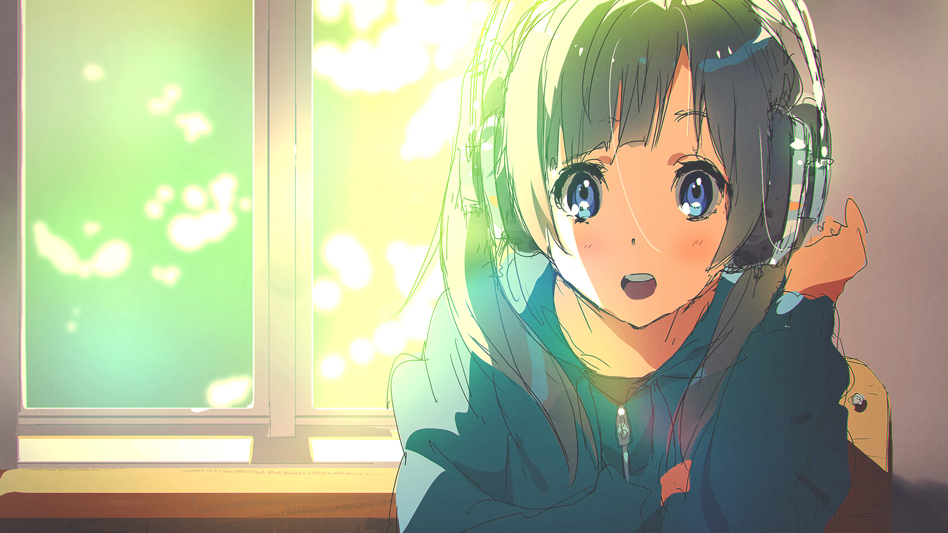 Wallpaper Cute, anime girl, listening songs, original