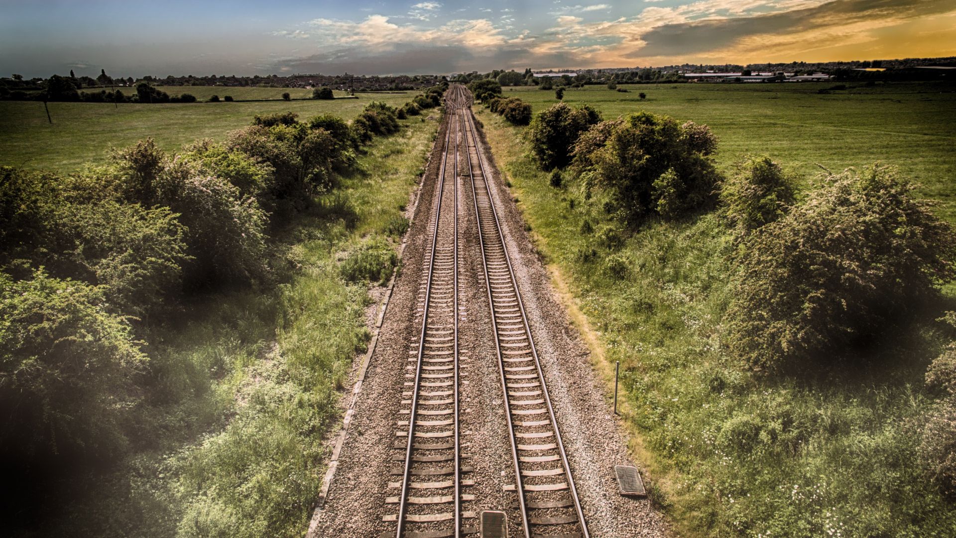 Wallpaper Train track, landscape, aerial view