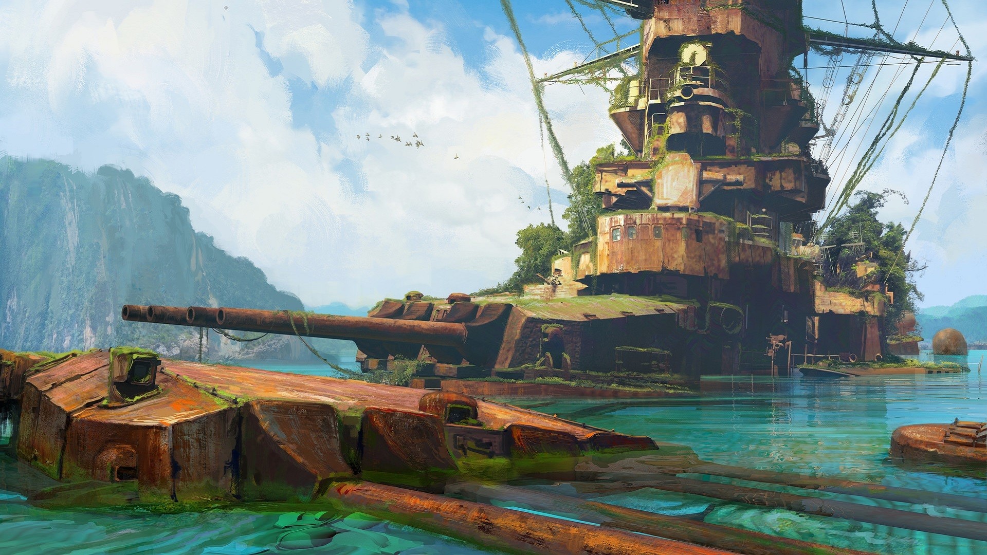 Wallpaper Battleship, ship, video game, art