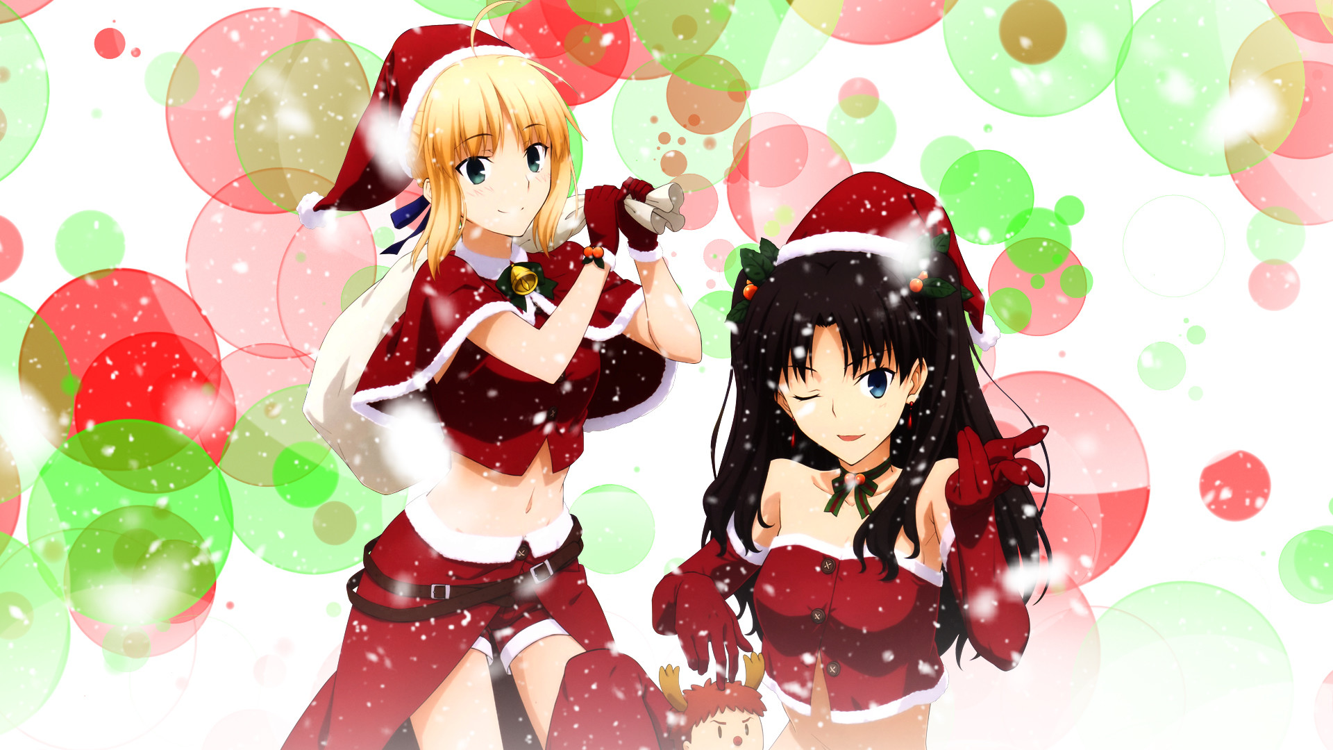 Wallpaper Christmas, fun, fate series, anime girls