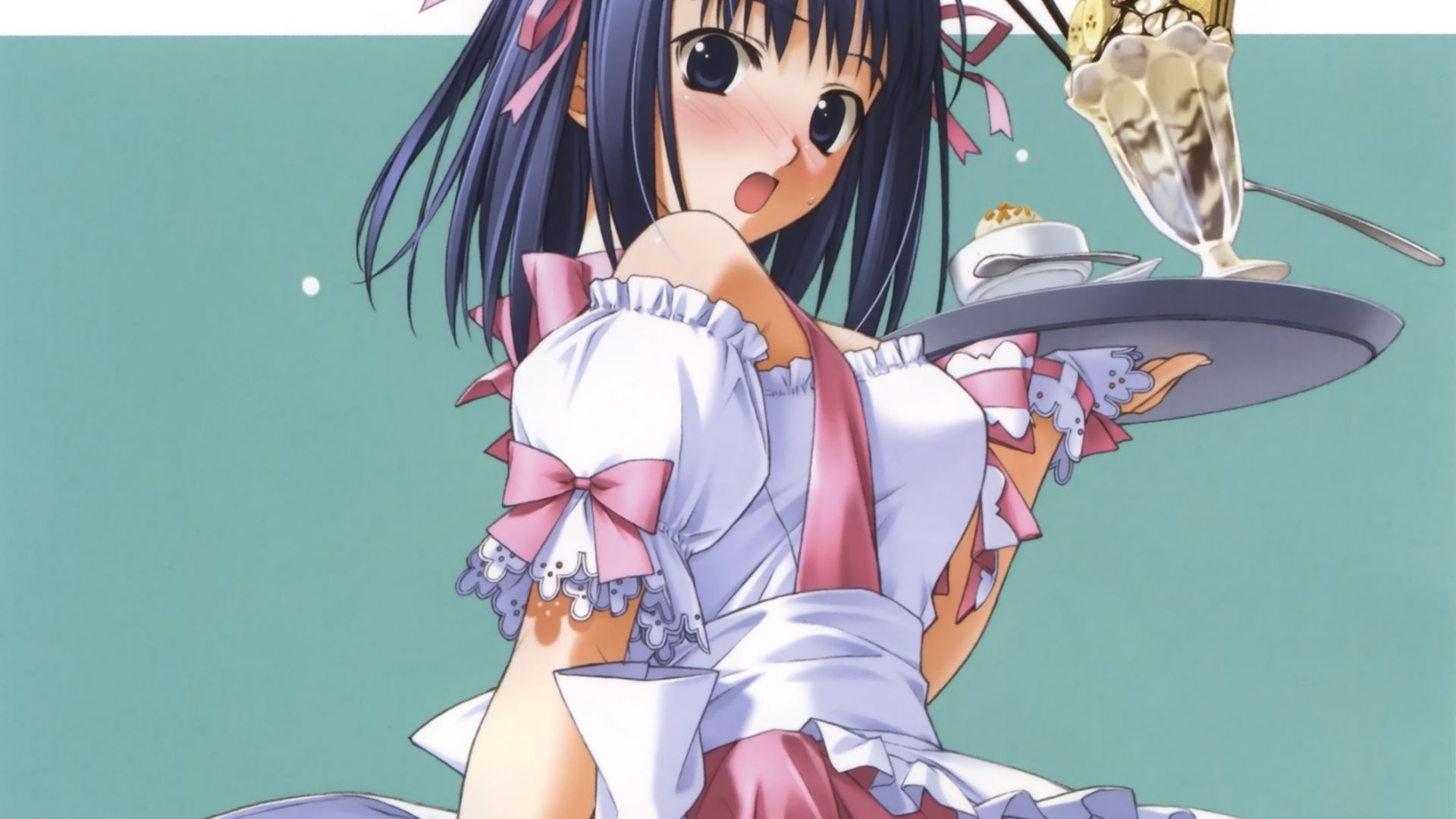 Wallpaper Hot anime girl, maid, food