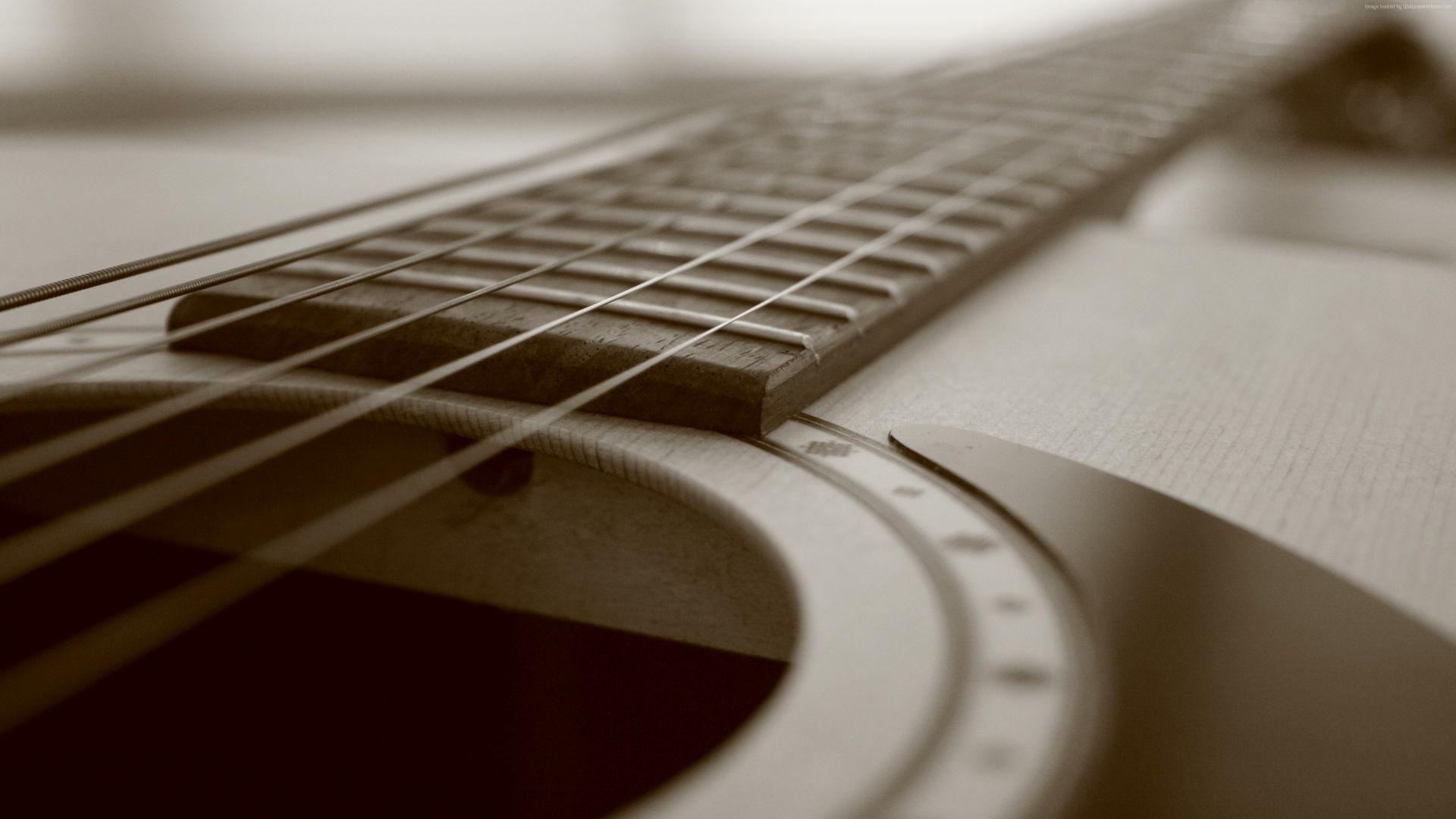 Wallpaper Acoustic guitar strings, sepia, musical instrument