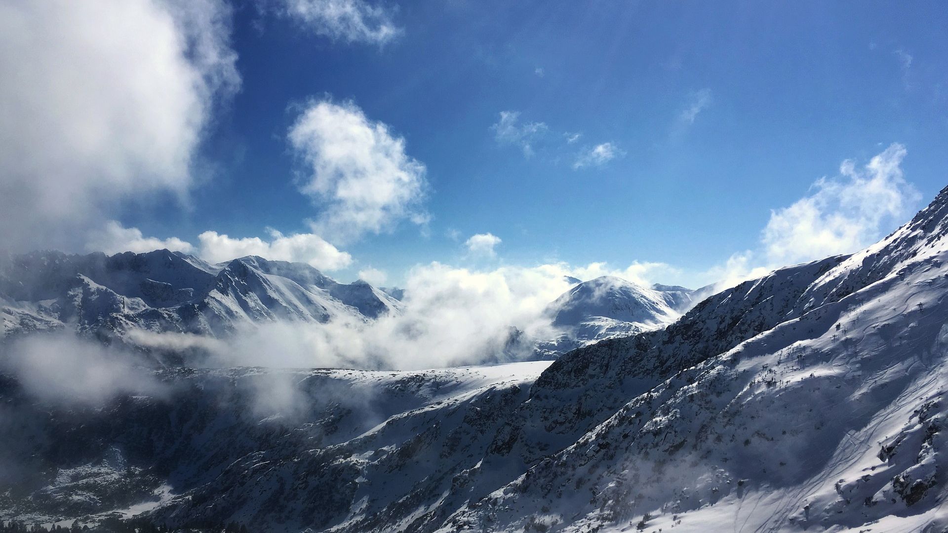 Wallpaper Snow mountain, blue cold sky, nature, horizon