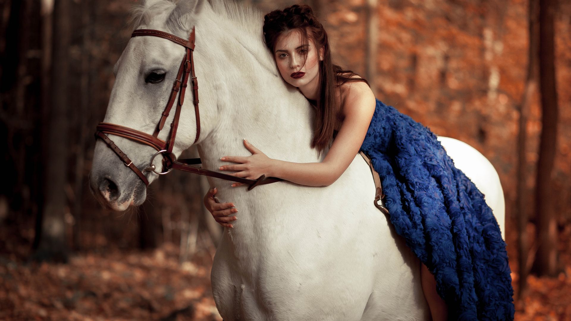 Wallpaper Red head, horse, ride, girl model, outdoor