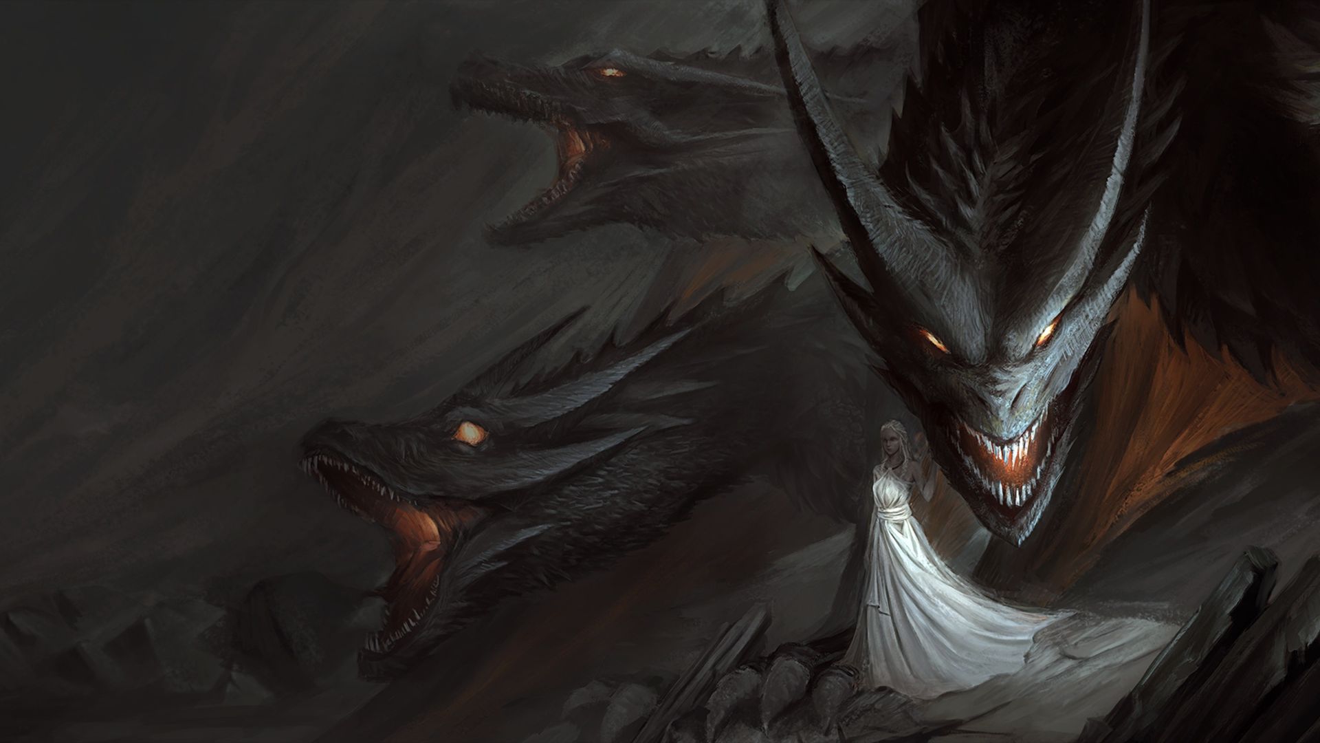 Wallpaper Dragon queen with dragons, art, game of thrones