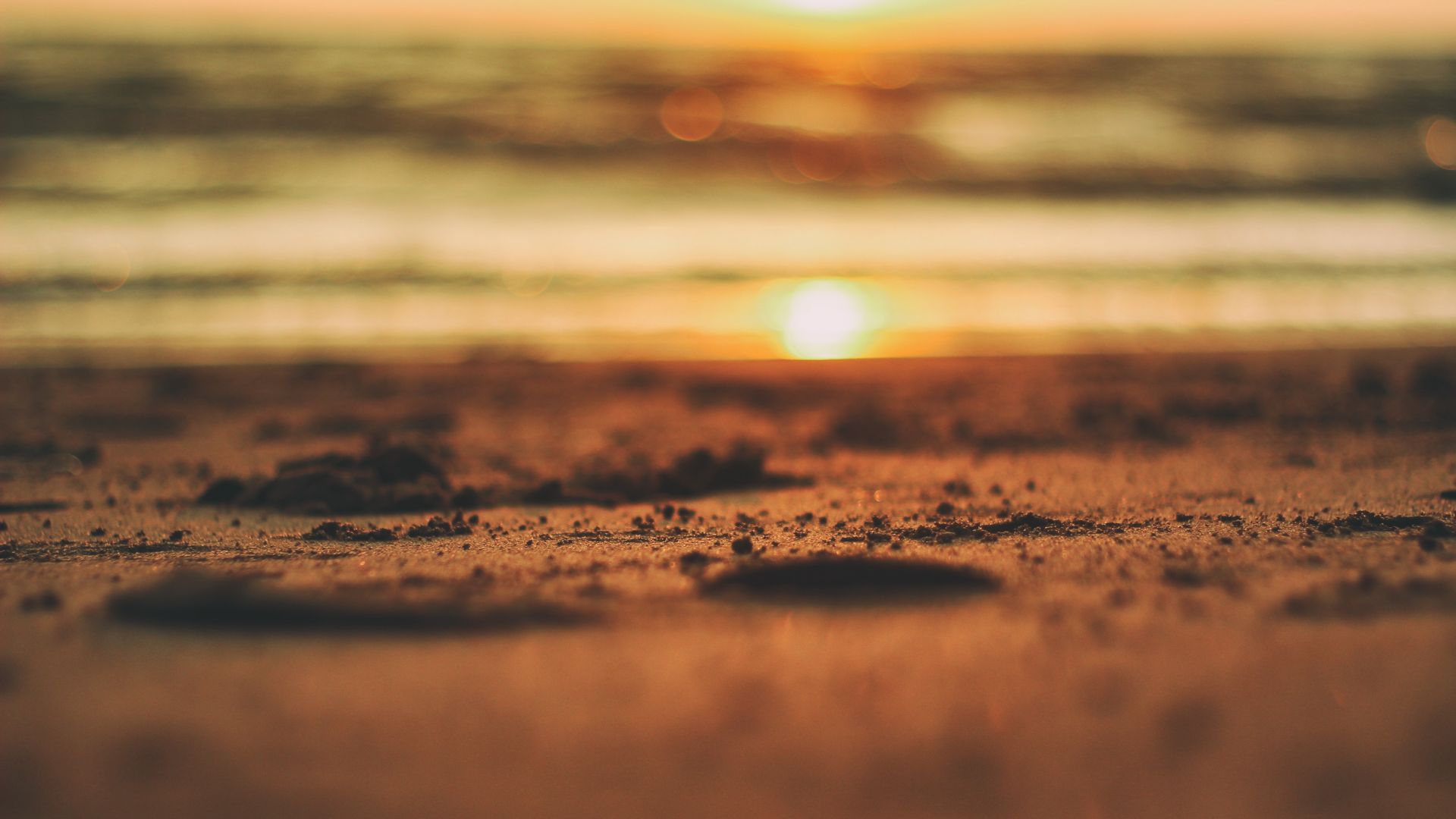 Wallpaper Sand, beach, bokeh, sunset