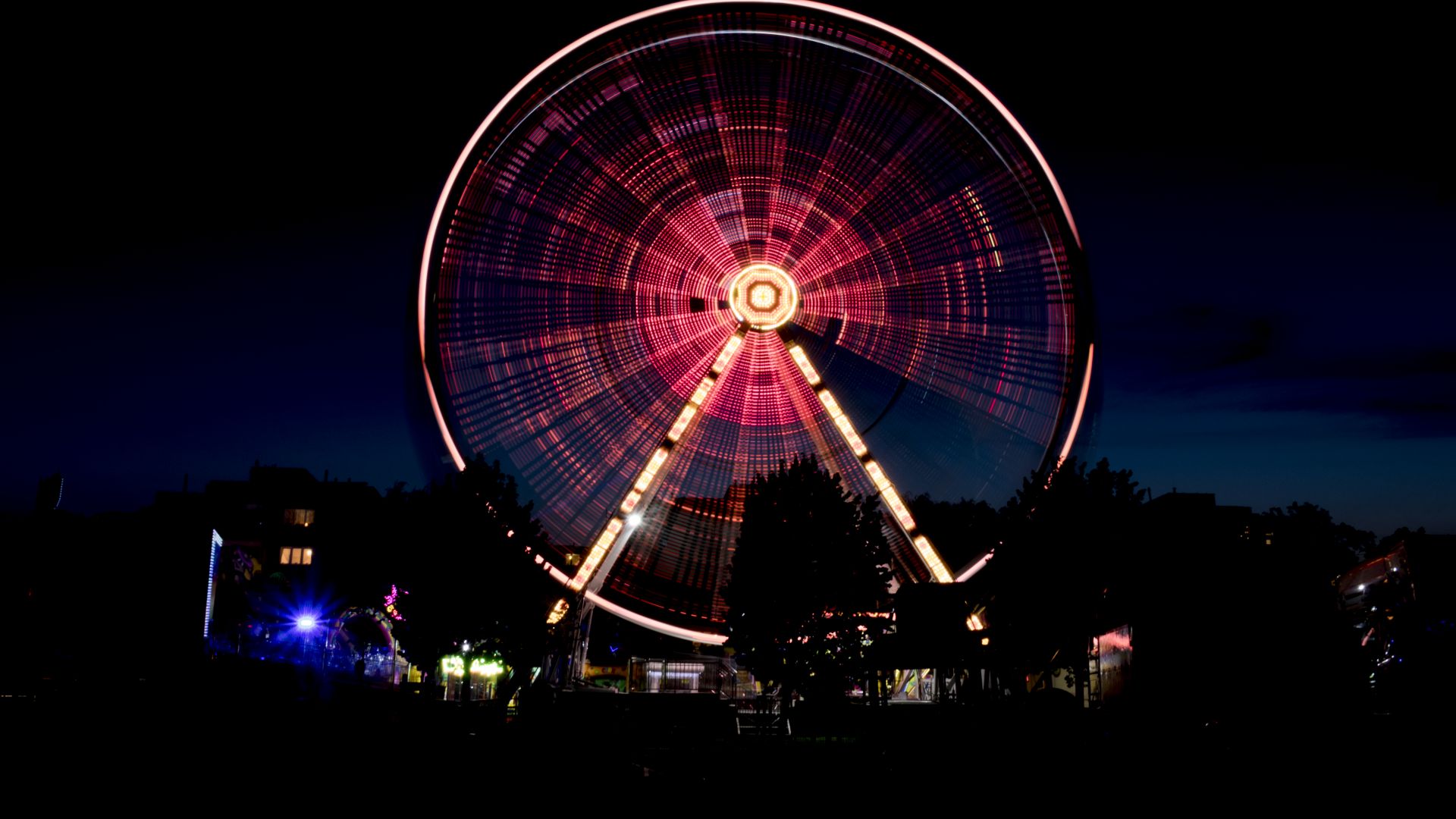 Wallpaper Ferris wheel, amusement park, night, dark, 5k