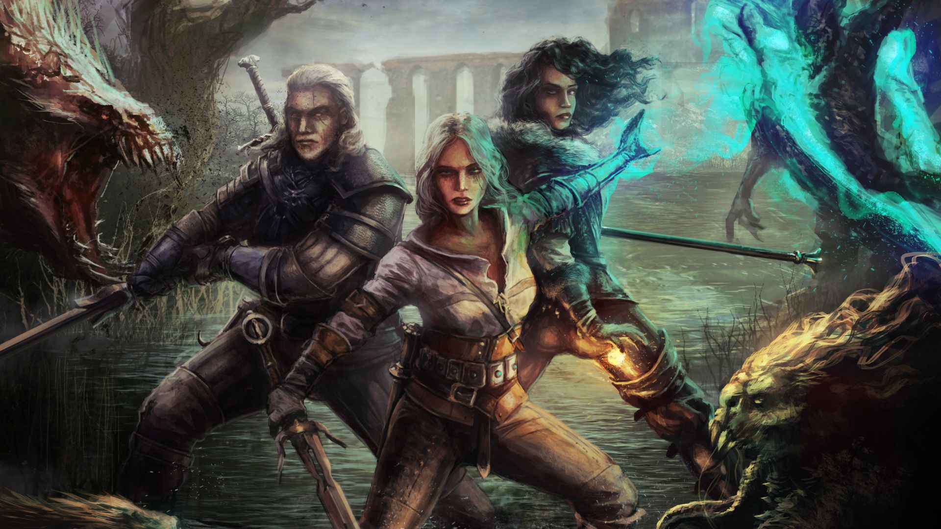 Desktop Wallpaper The Witcher 3: Wild Hunt, Geralt Yen And Ciri, Art, Hd  Image, Picture, Background, 53e574