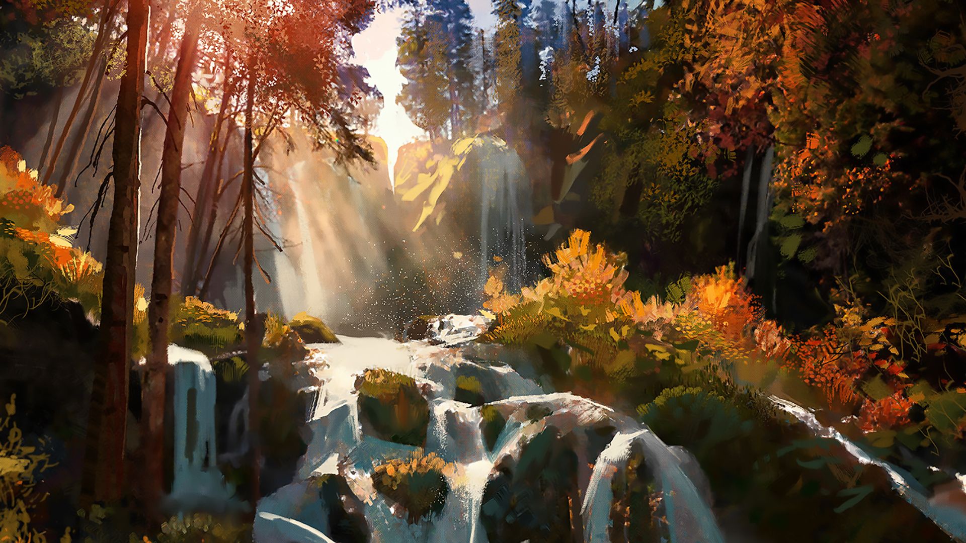 Wallpaper Waterfall, nature, river, art