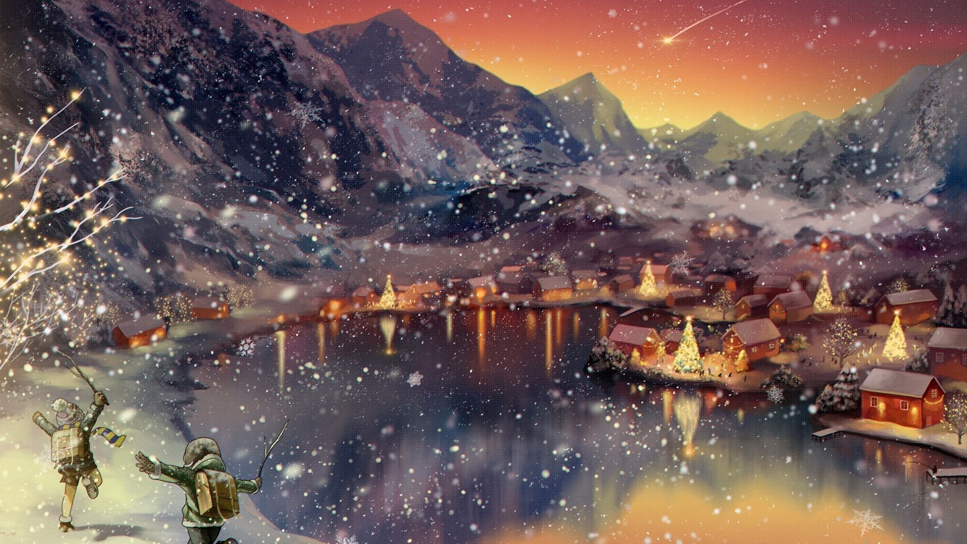 Desktop Wallpaper Fun, Winter, Snowfall, Original, Anime, Mountains