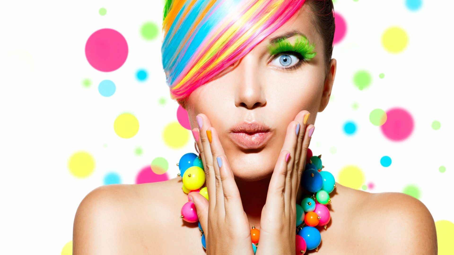 Wallpaper Women, colorful makeup