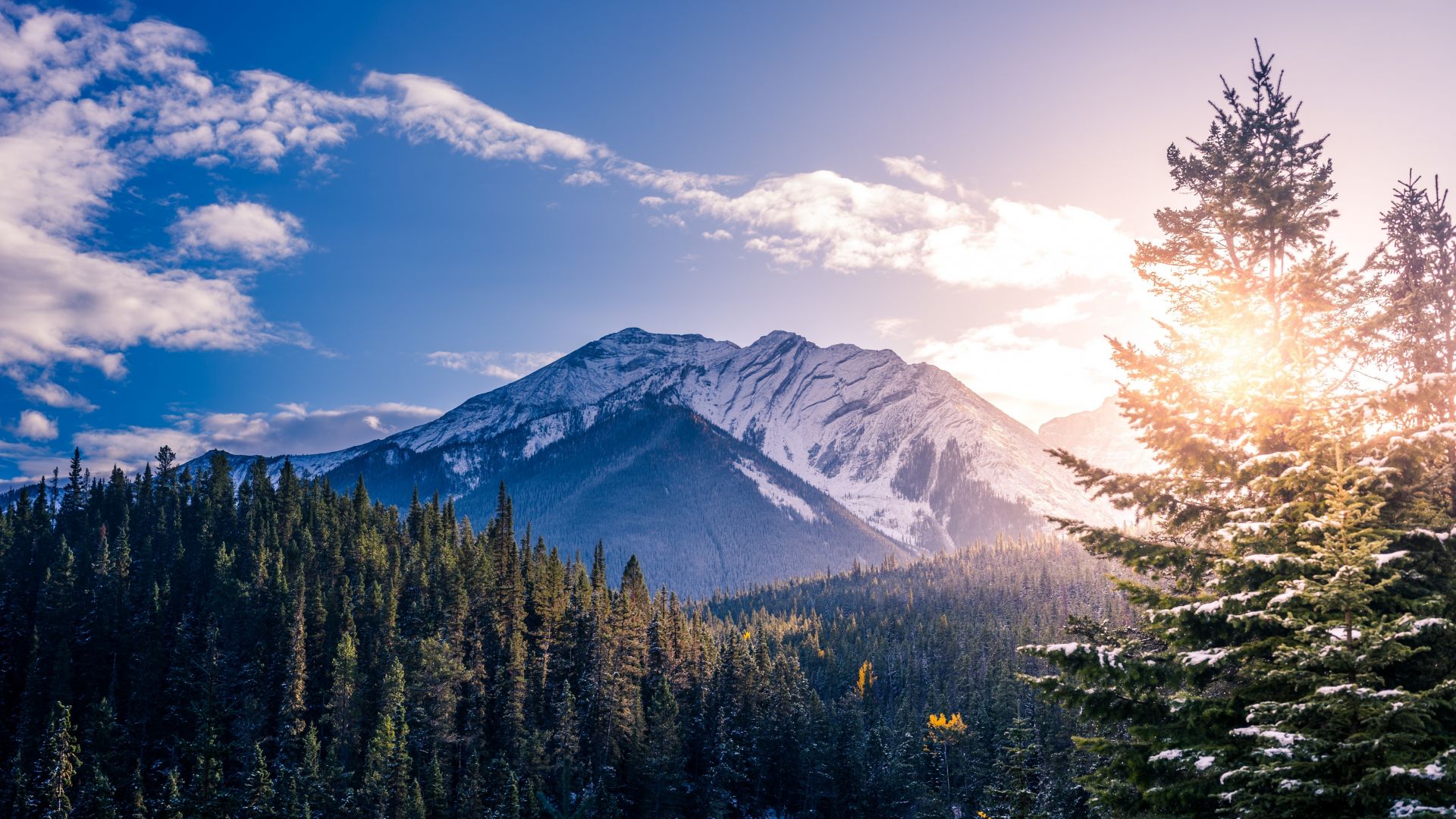 Wallpaper Banff national park, canada, mountains, sunlight, 5k