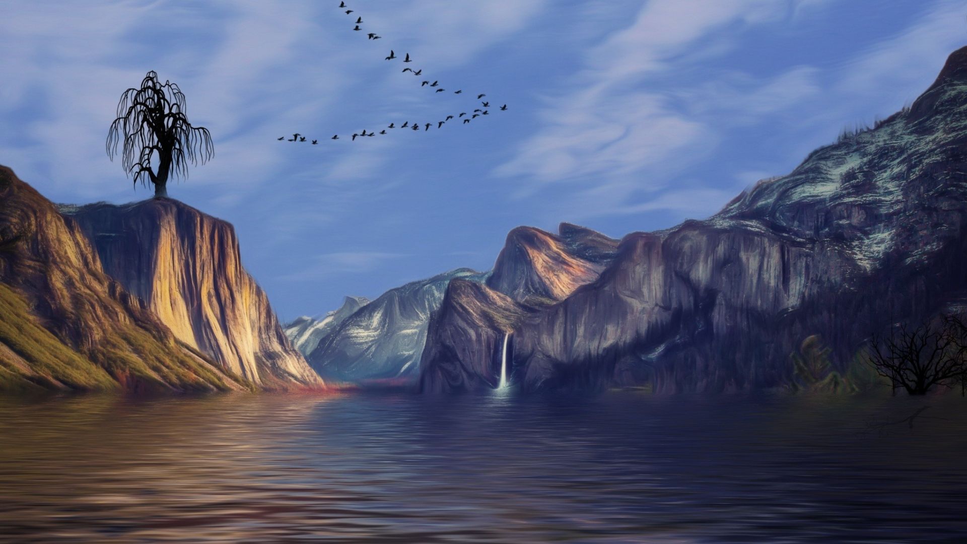 Wallpaper Landscape, sea, sky, artwork, mountains