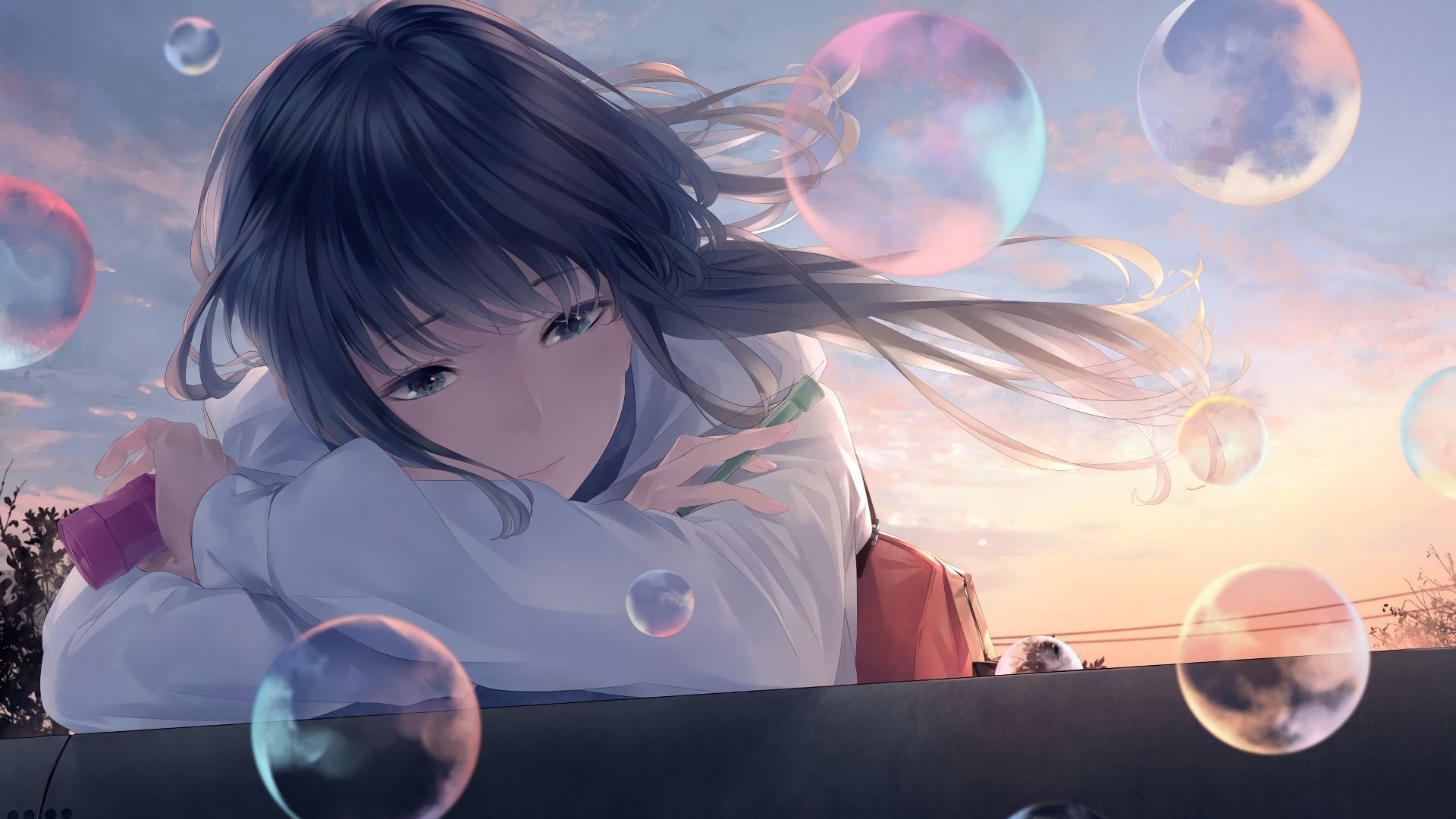 Wallpaper Bubbles, anime girl, cute, original