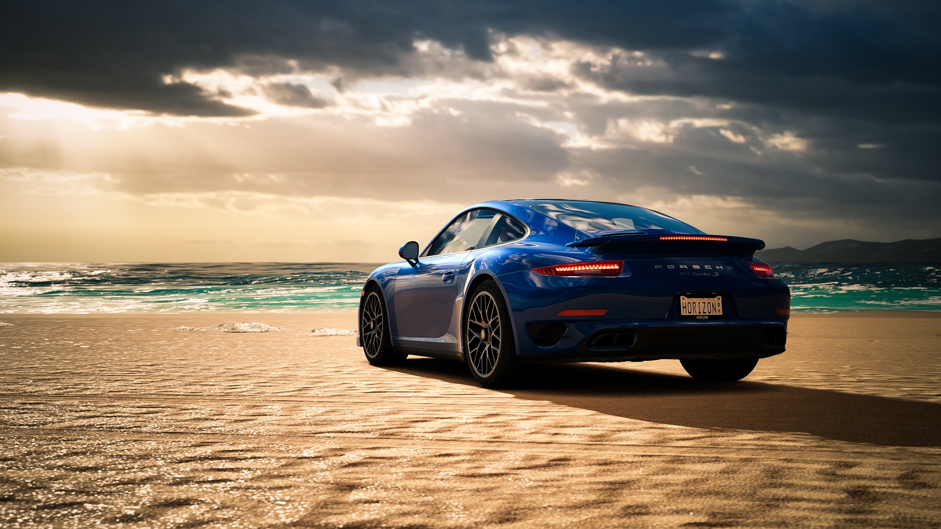 Wallpaper Porsche 911 Turbo at beach, blue, sports car