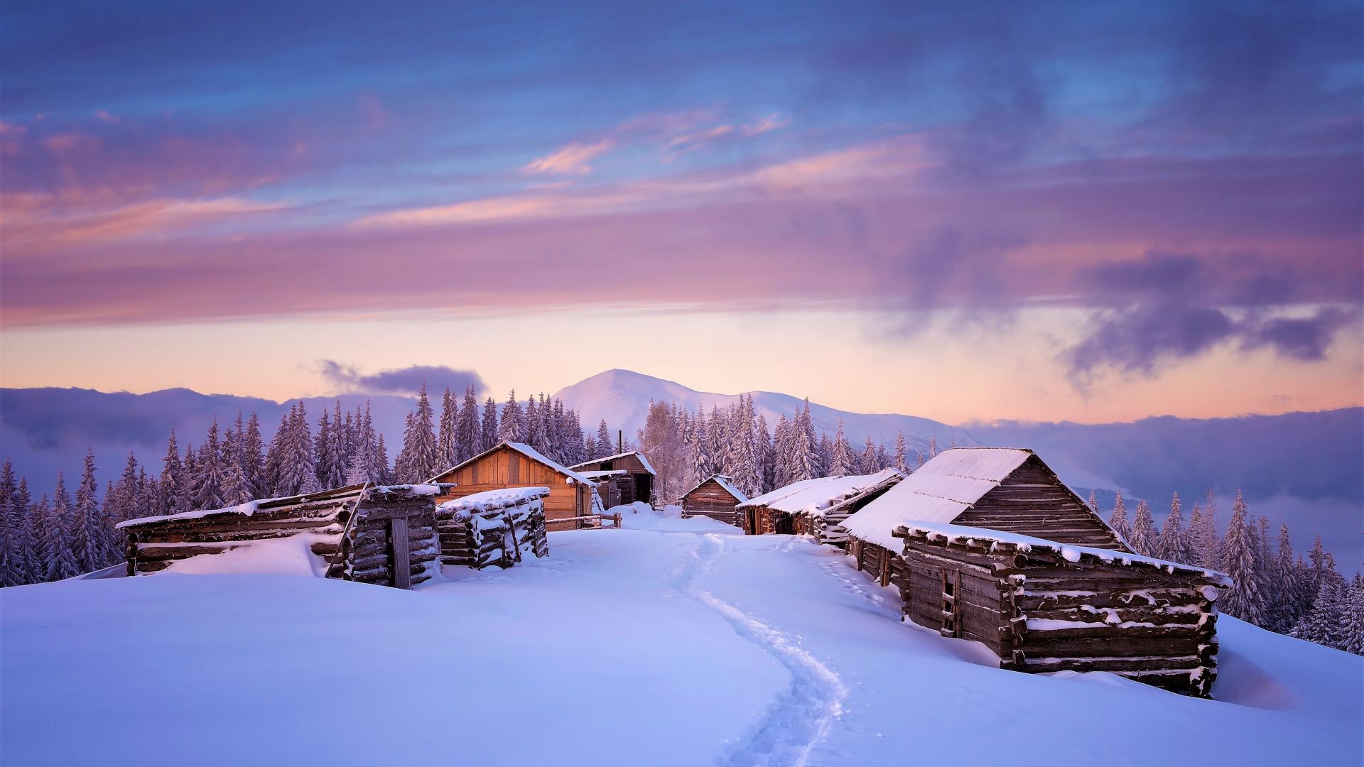 Desktop Wallpaper Houses, Winter, Landscape, Sunset, 4k, Hd Image, Picture,  Background, 5c16ef