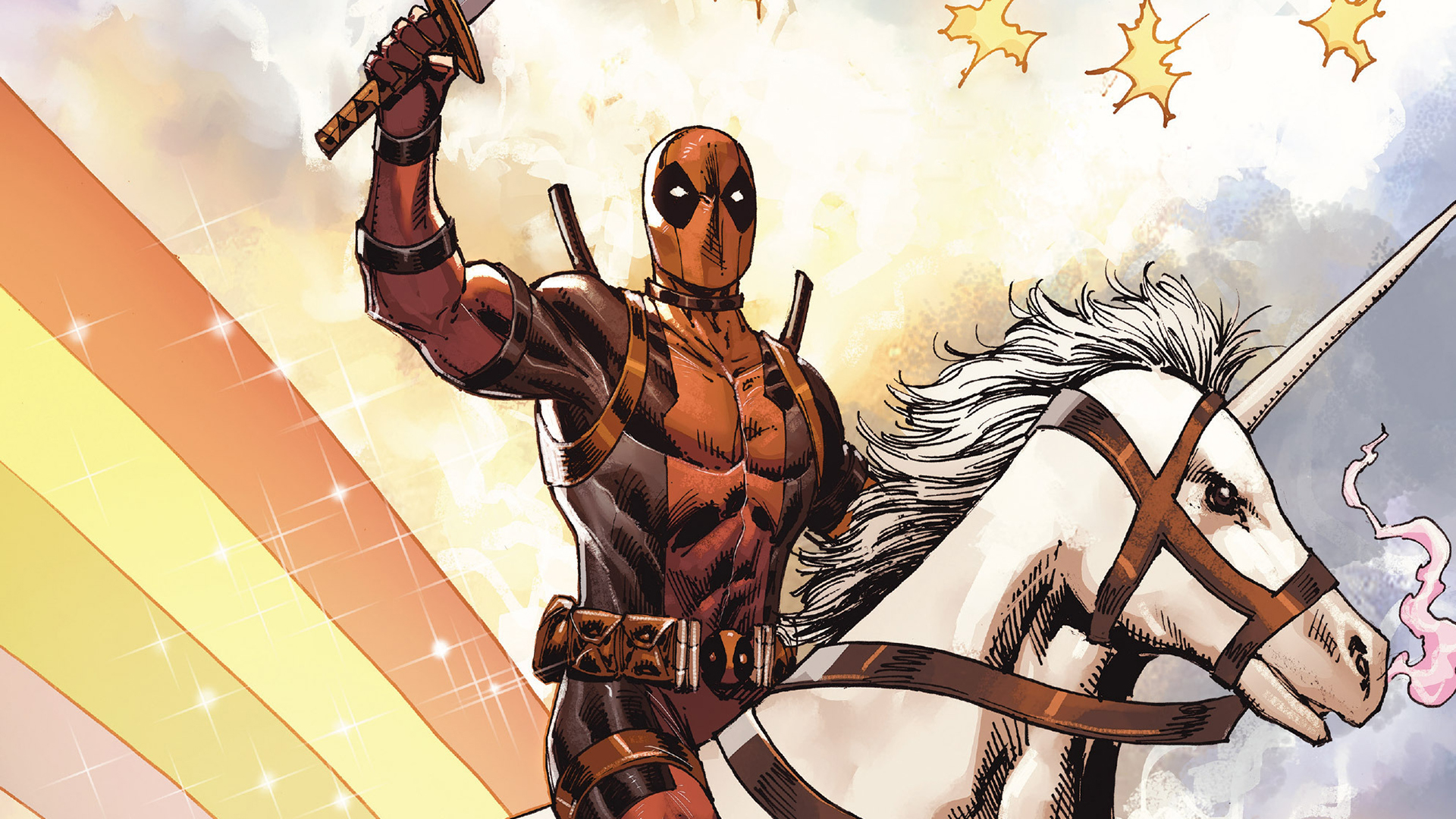 Wallpaper Deadpool, horse ride, superhero, marvel comics