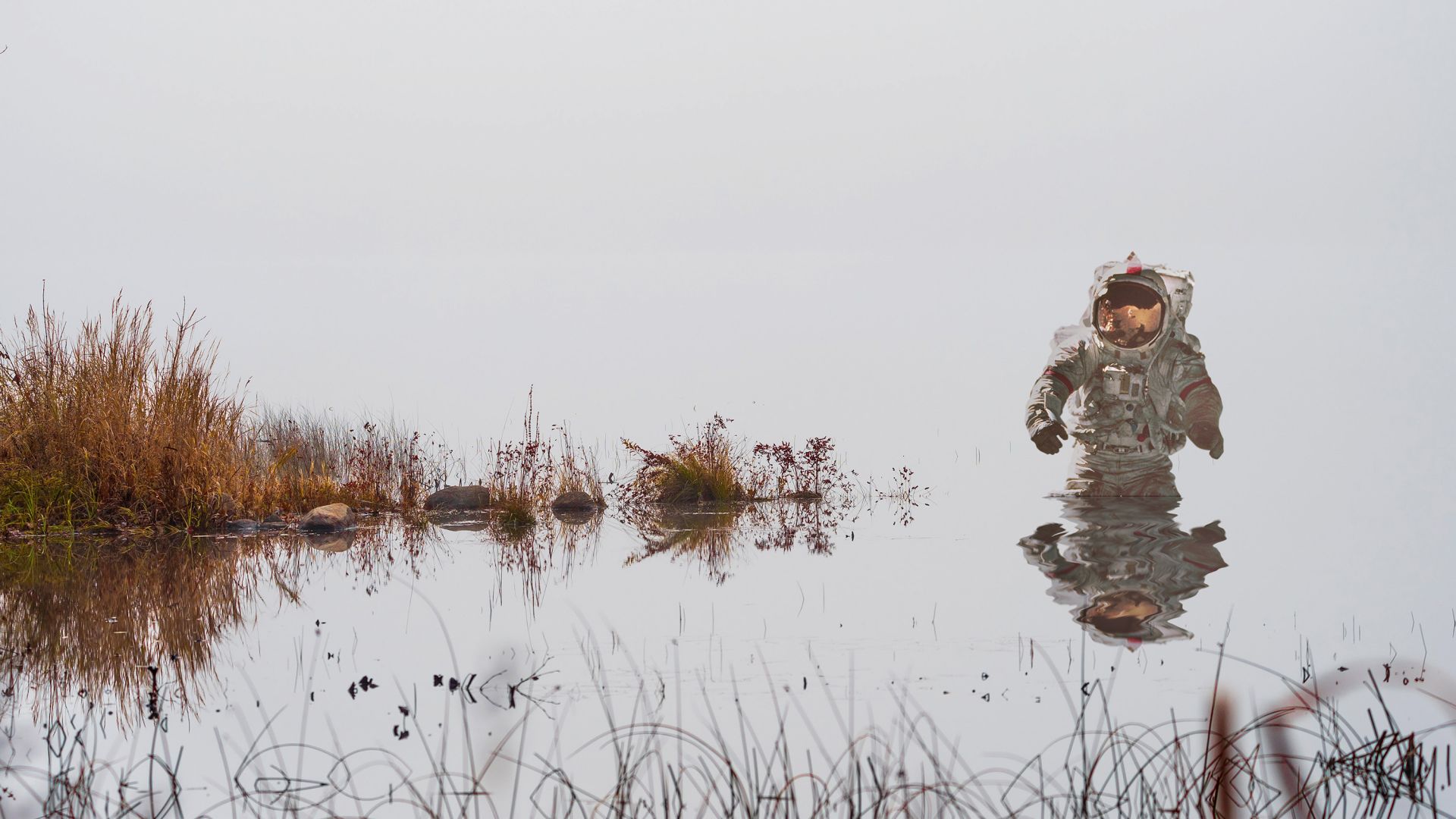 Wallpaper Astronaut, lake, reflection
