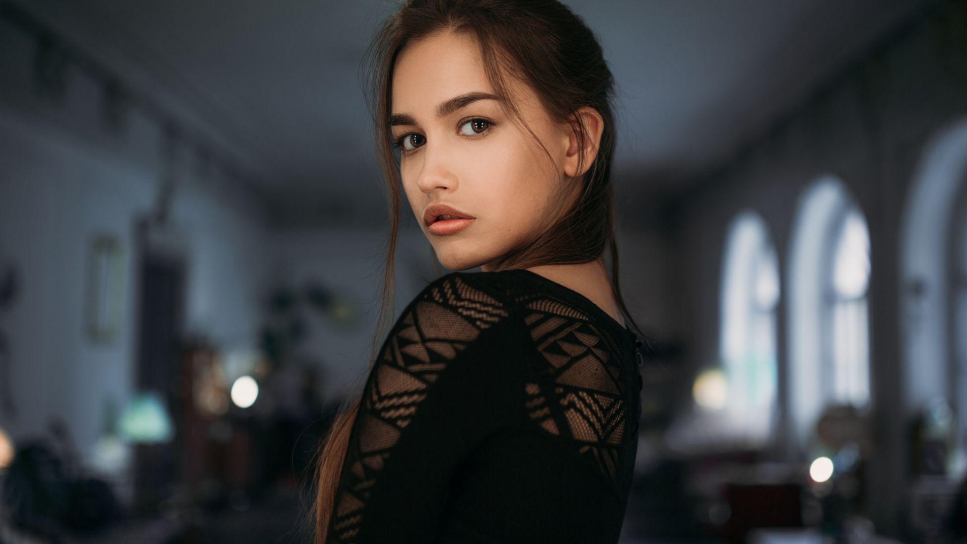 Wallpaper Anastasia Lis, girl model, black dress