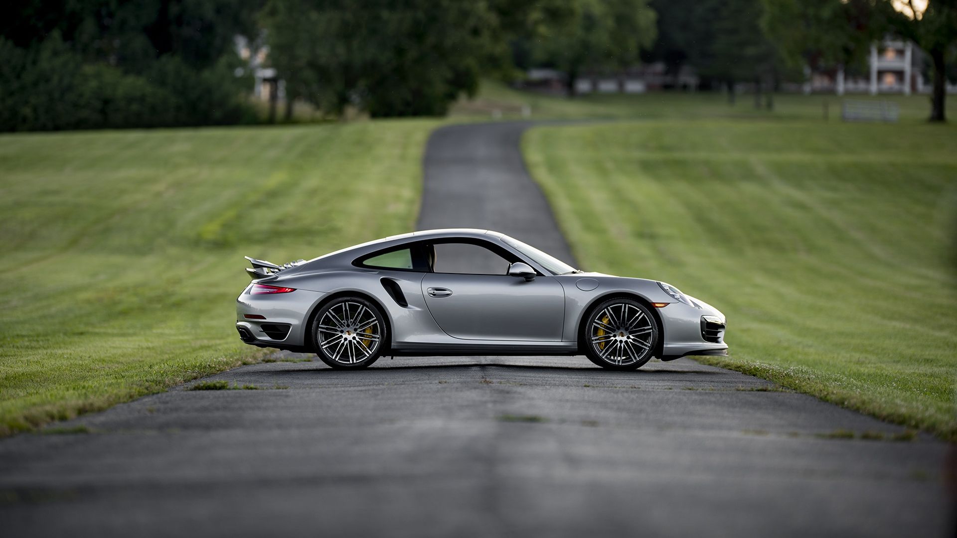 Wallpaper Porsche 911 Turbo, sliver sports car, side view, road
