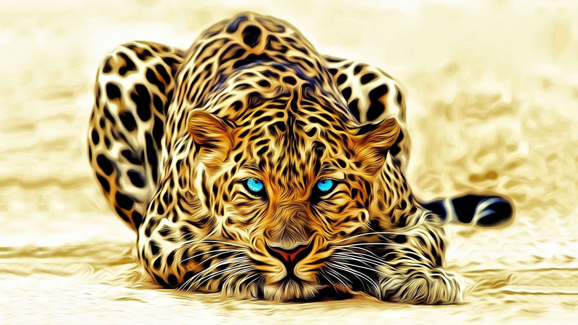 Wallpaper Leopard, predator, calm, stare, art
