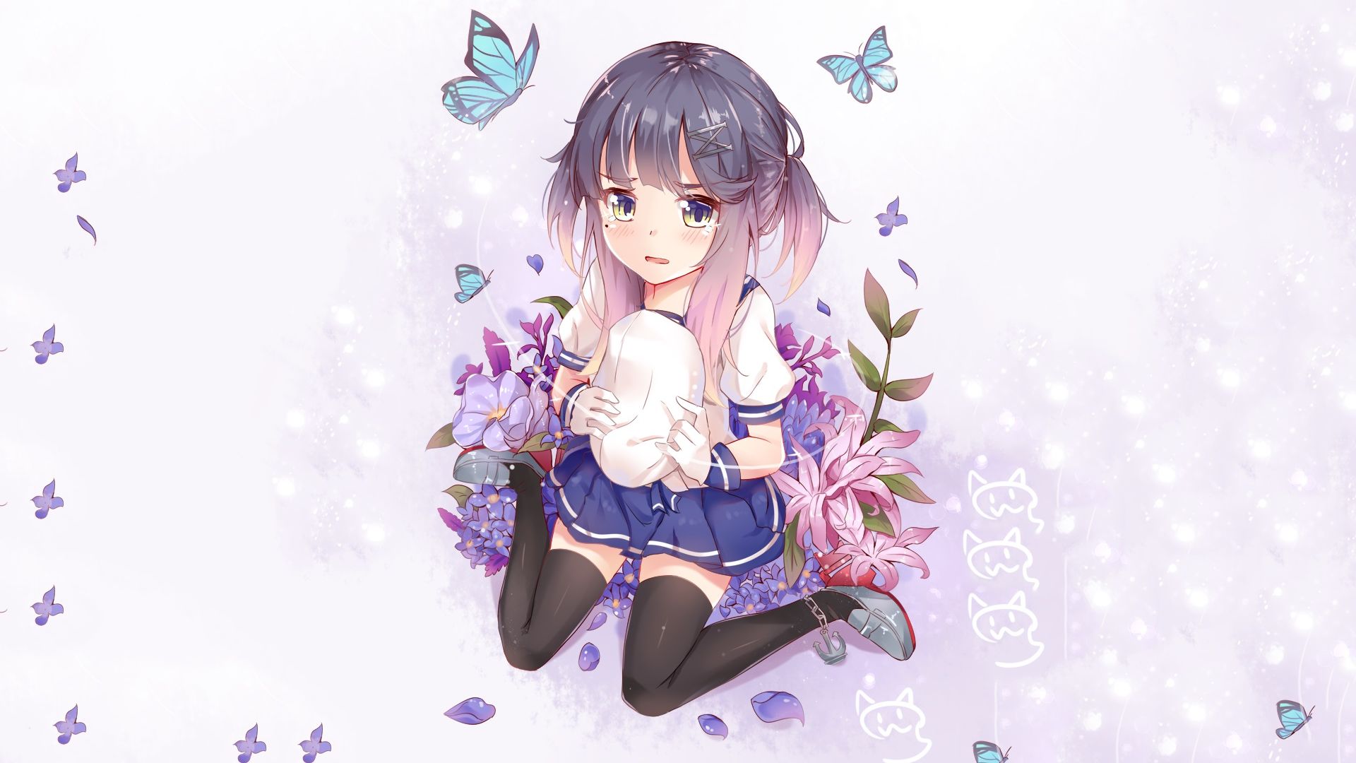 Wallpaper School dress, cute anime girl, original, sit