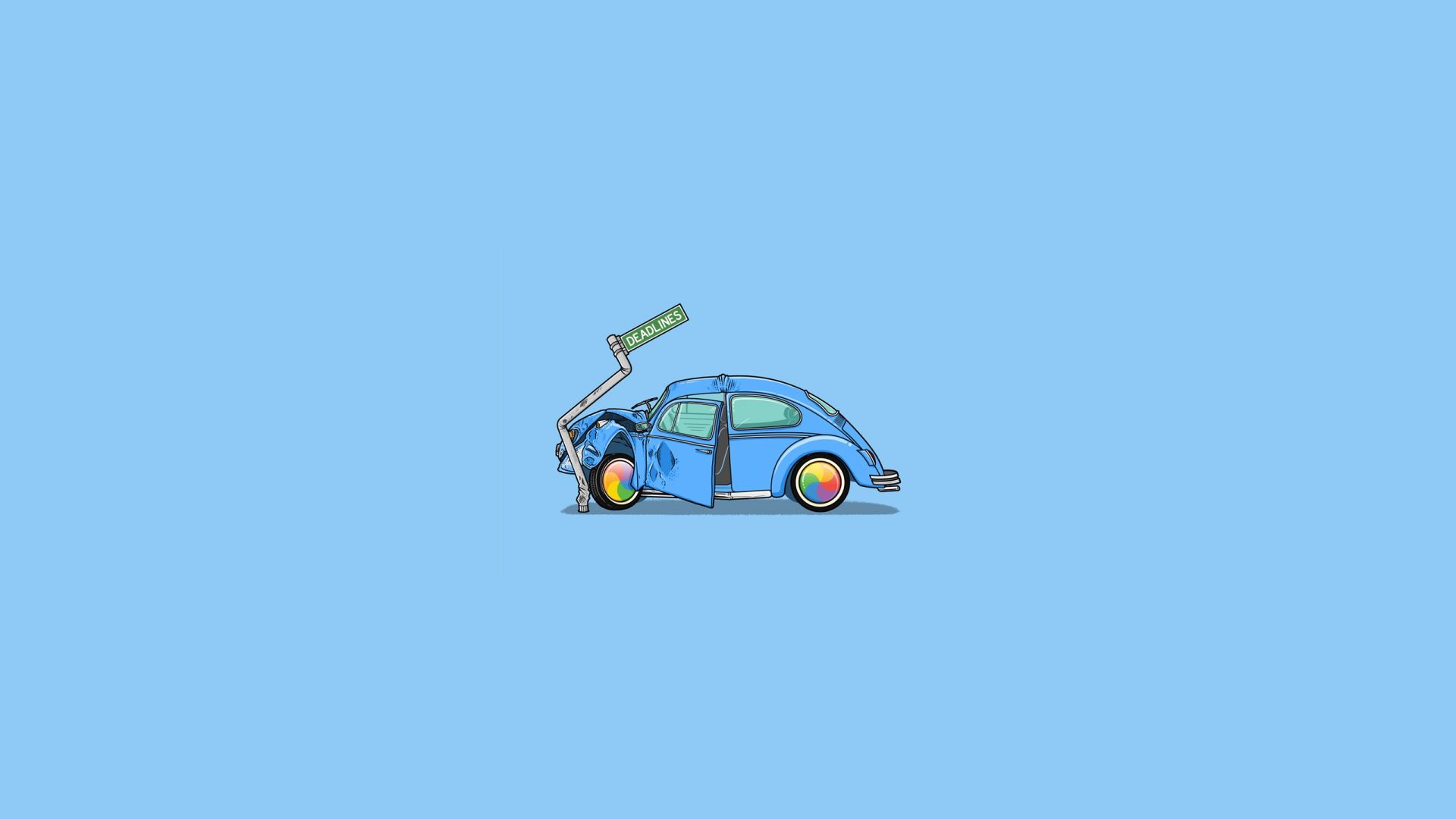 Wallpaper Volkswagen beetle, car, accident, minimal