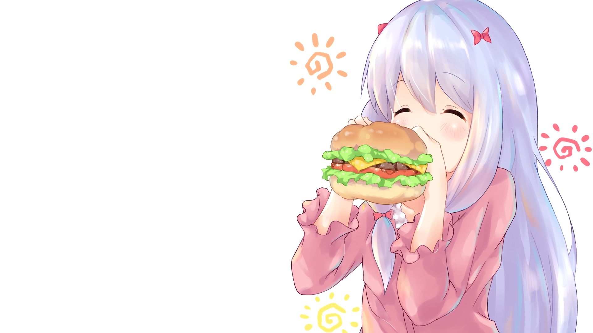 Wallpaper Eating burger, Eromanga-sensei, izumi