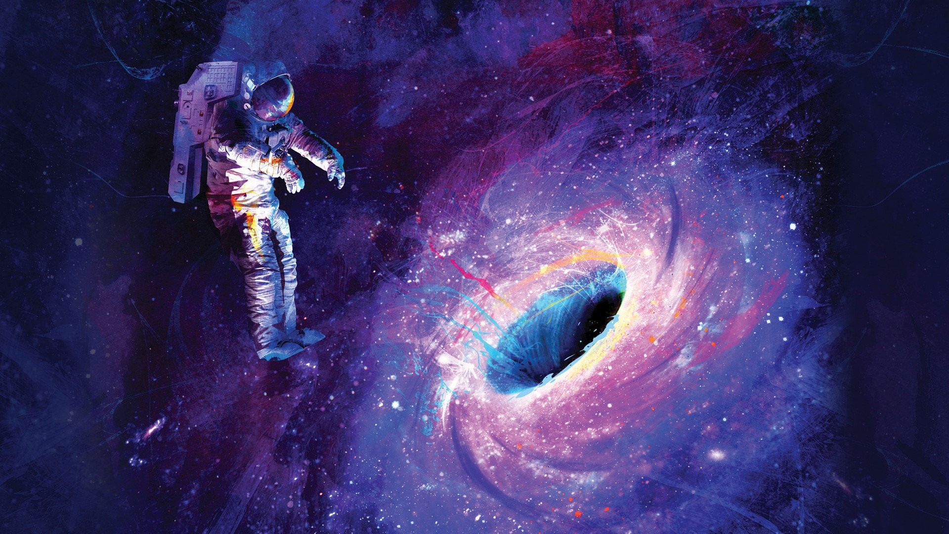 Wallpaper Astronaut artwork with black holes