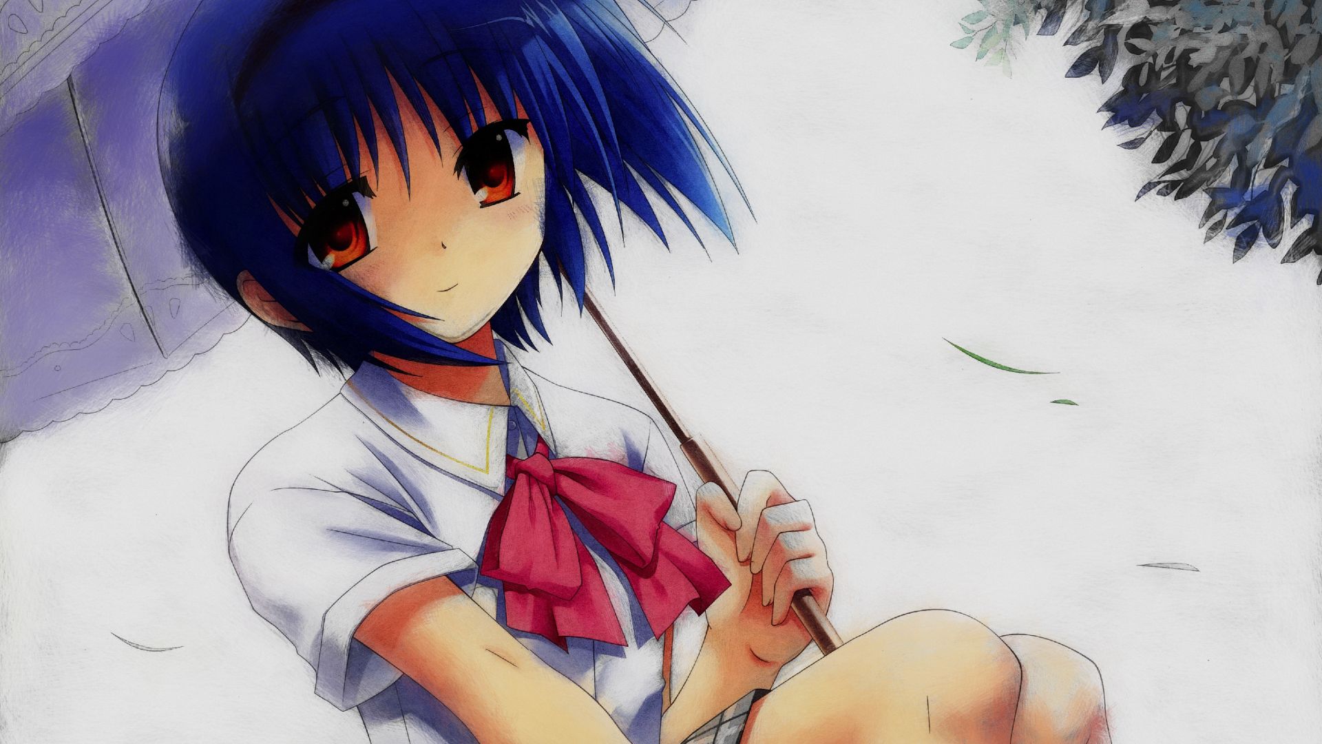 Wallpaper Cute anime girl, Mio Nishizono, Little Busters!, blue hair