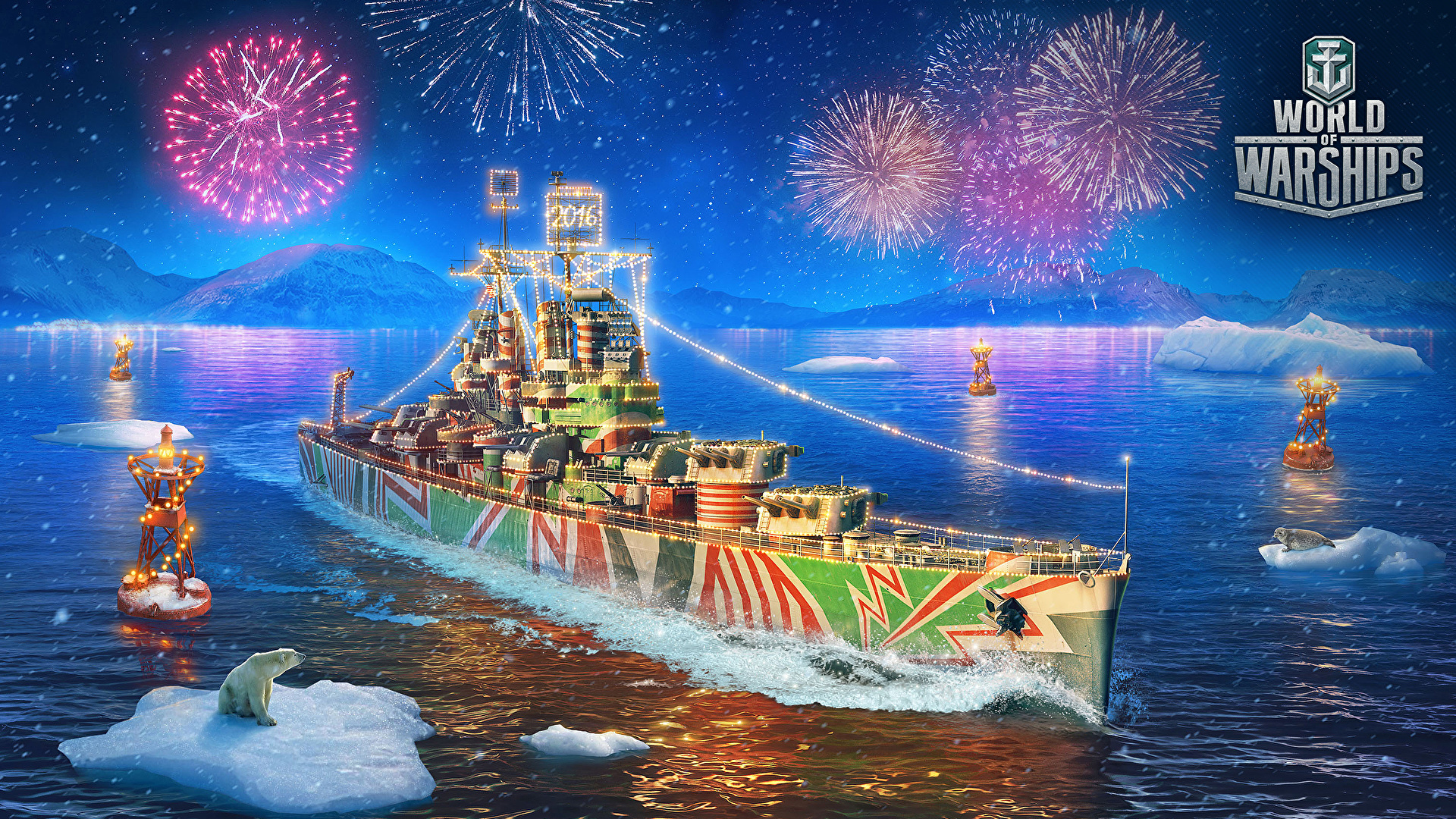 Wallpaper World of warships, video game, ship, celebrations