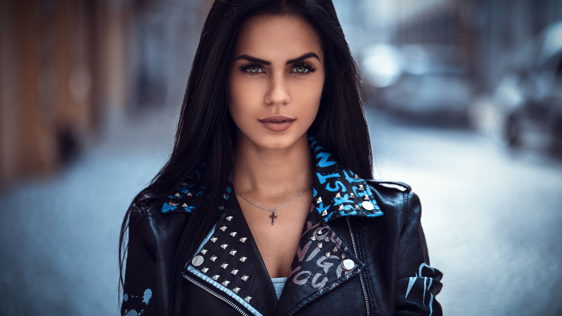 Wallpaper Leather jacket, girl model, brunette
