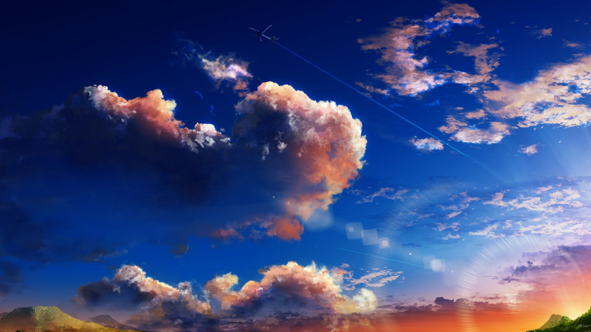 Wallpaper Anime, clouds, sky, nature, original