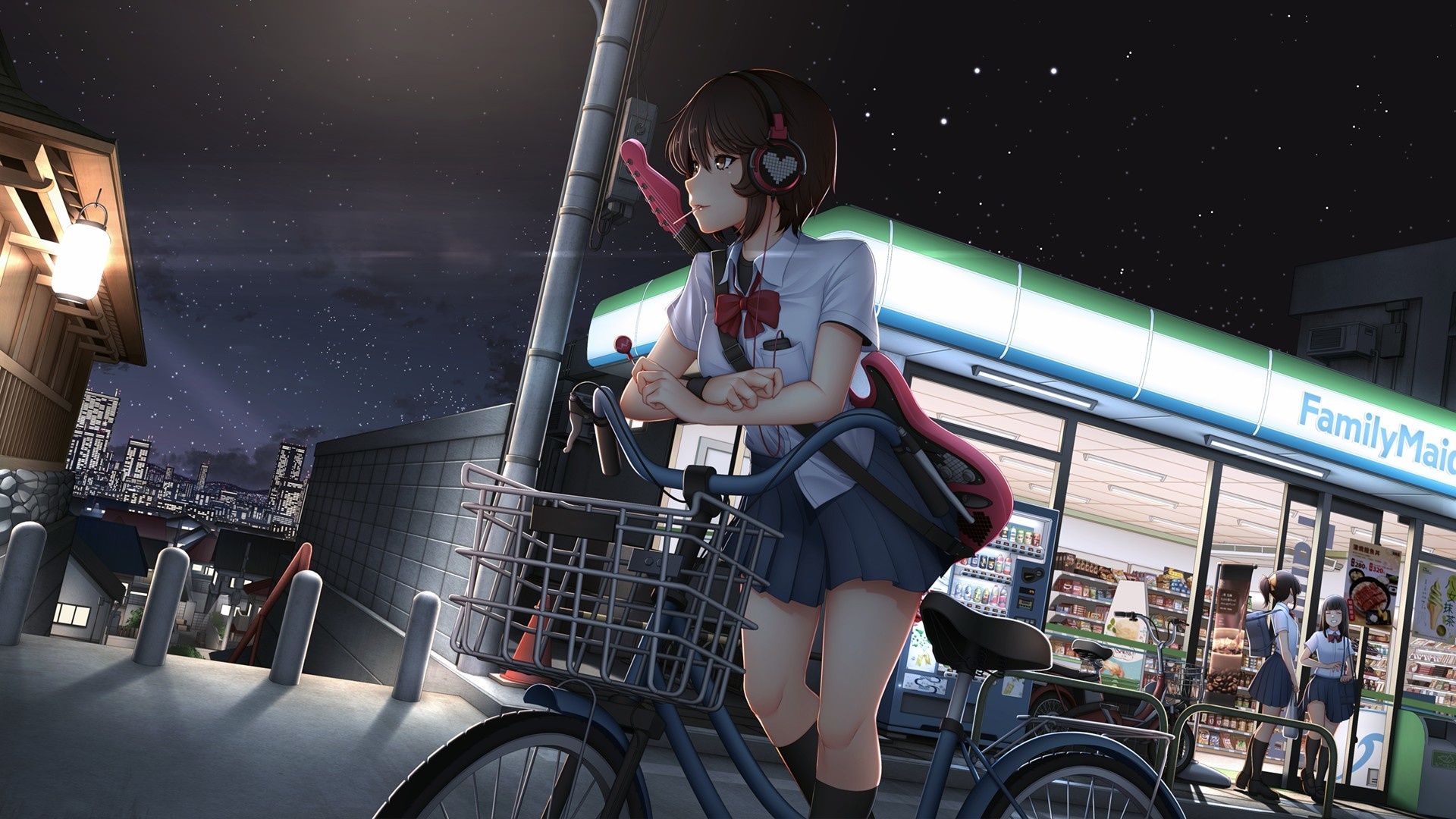 Wallpaper Cycling, anime girl, street, original